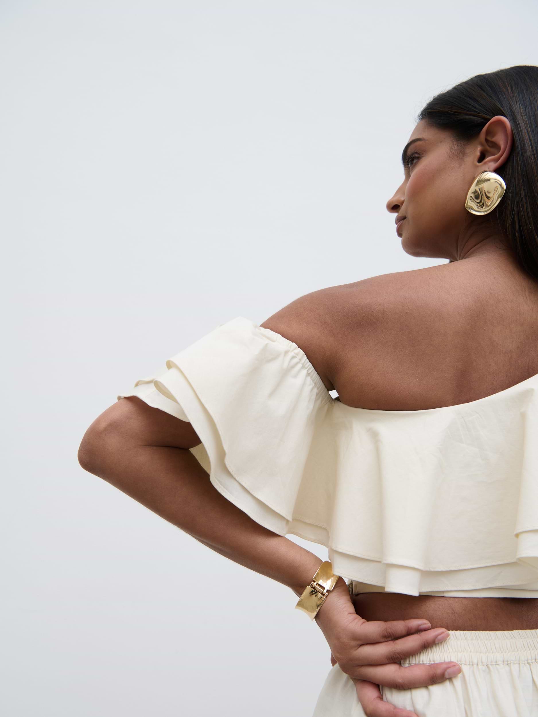 Sol Ruffle Cropped Top - Natural