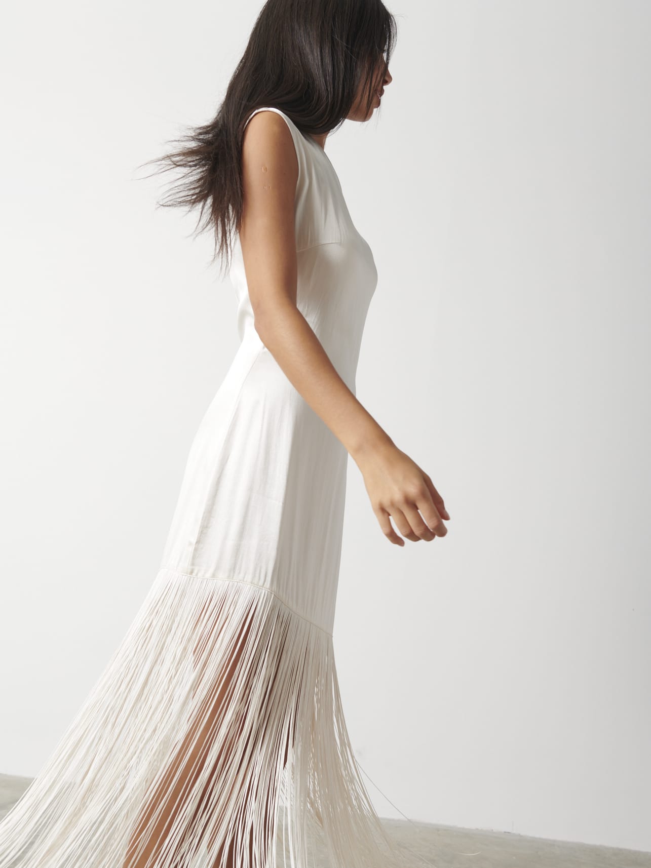 Sorelle Fringed Midaxi Dress - Oyster