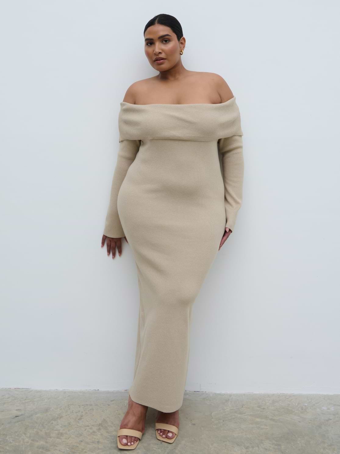 Soreya Bardot Knit Dress - Beige