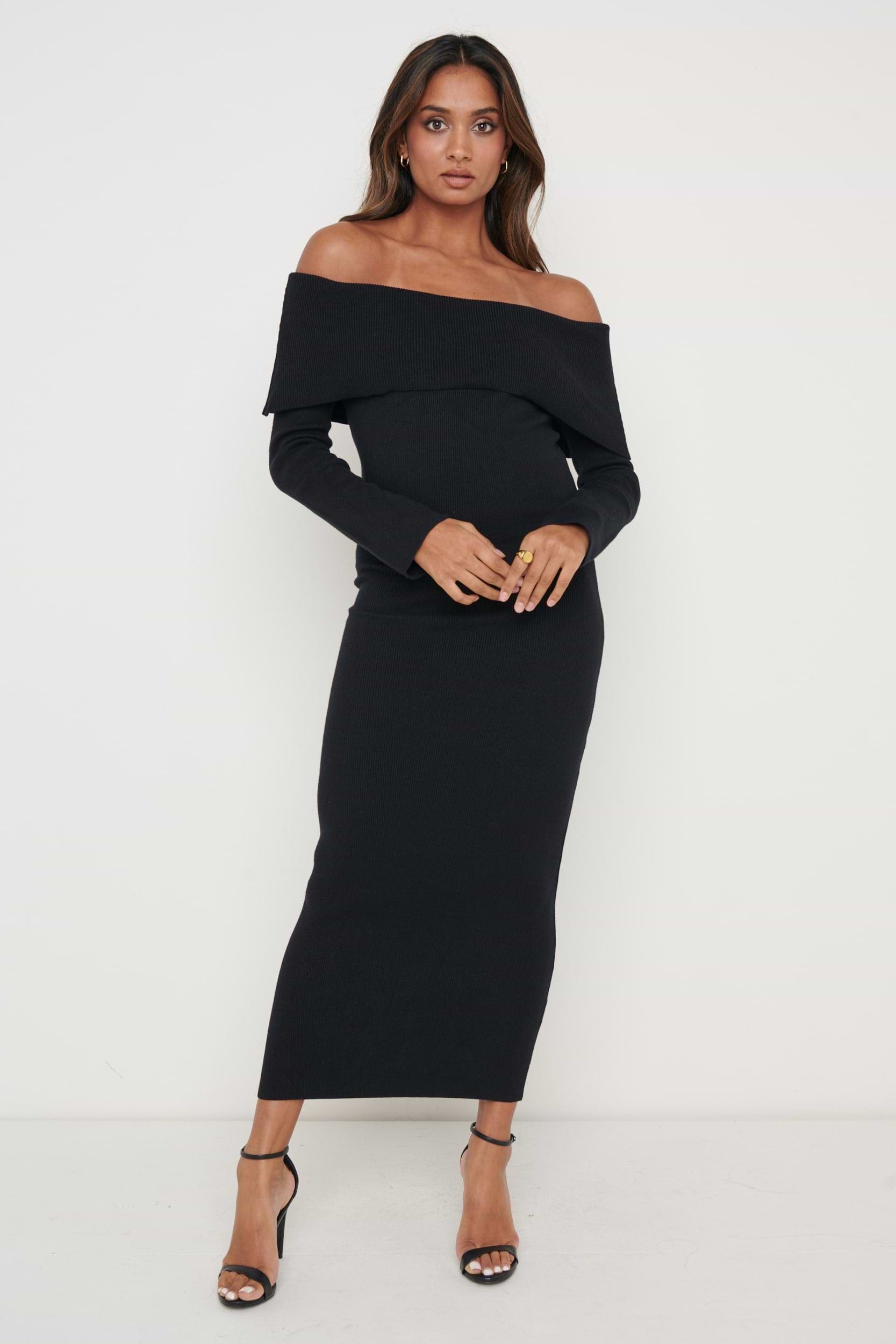 Soreya Bardot Knit Dress - Black