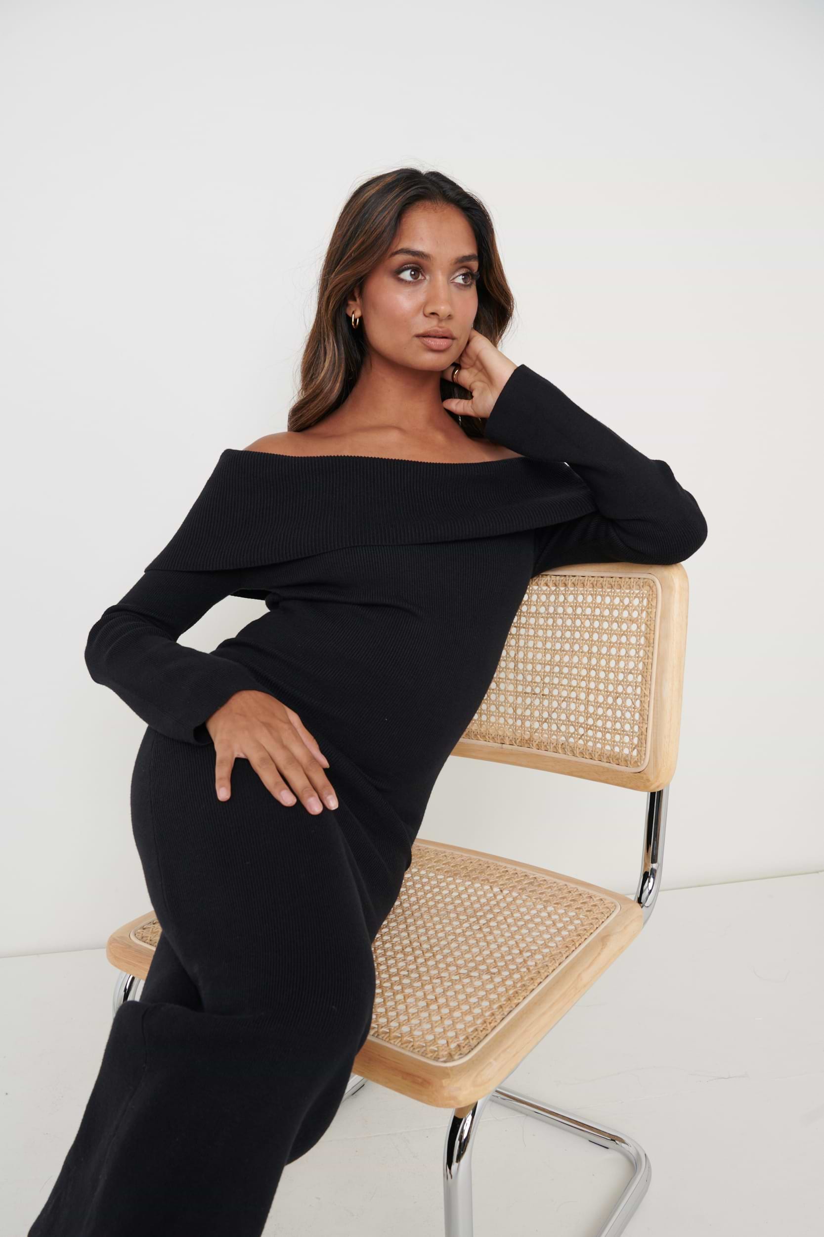 Soreya Bardot Knit Dress - Black