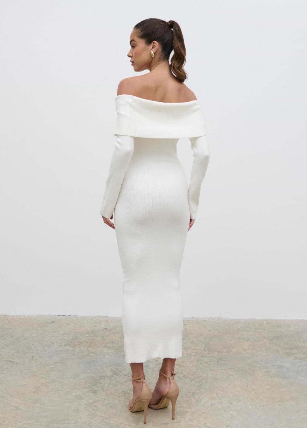 Soreya Bardot Knit Dress - Cream