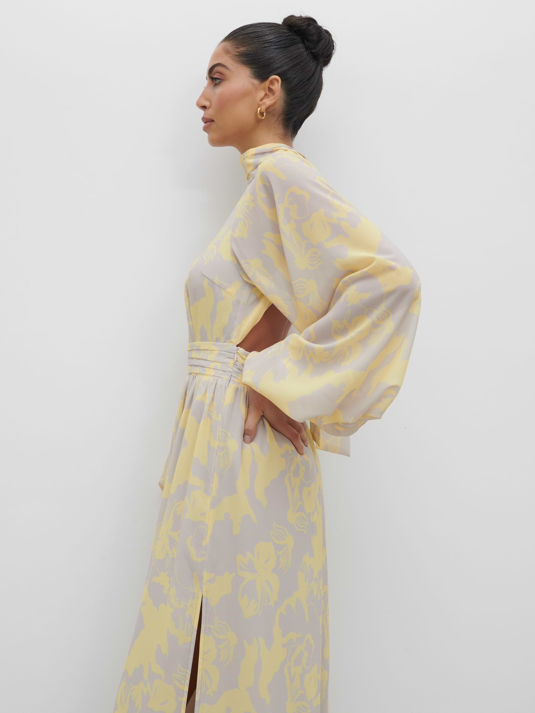 Steph Keyhole Maxi Dress - Lemon and Beige Floral