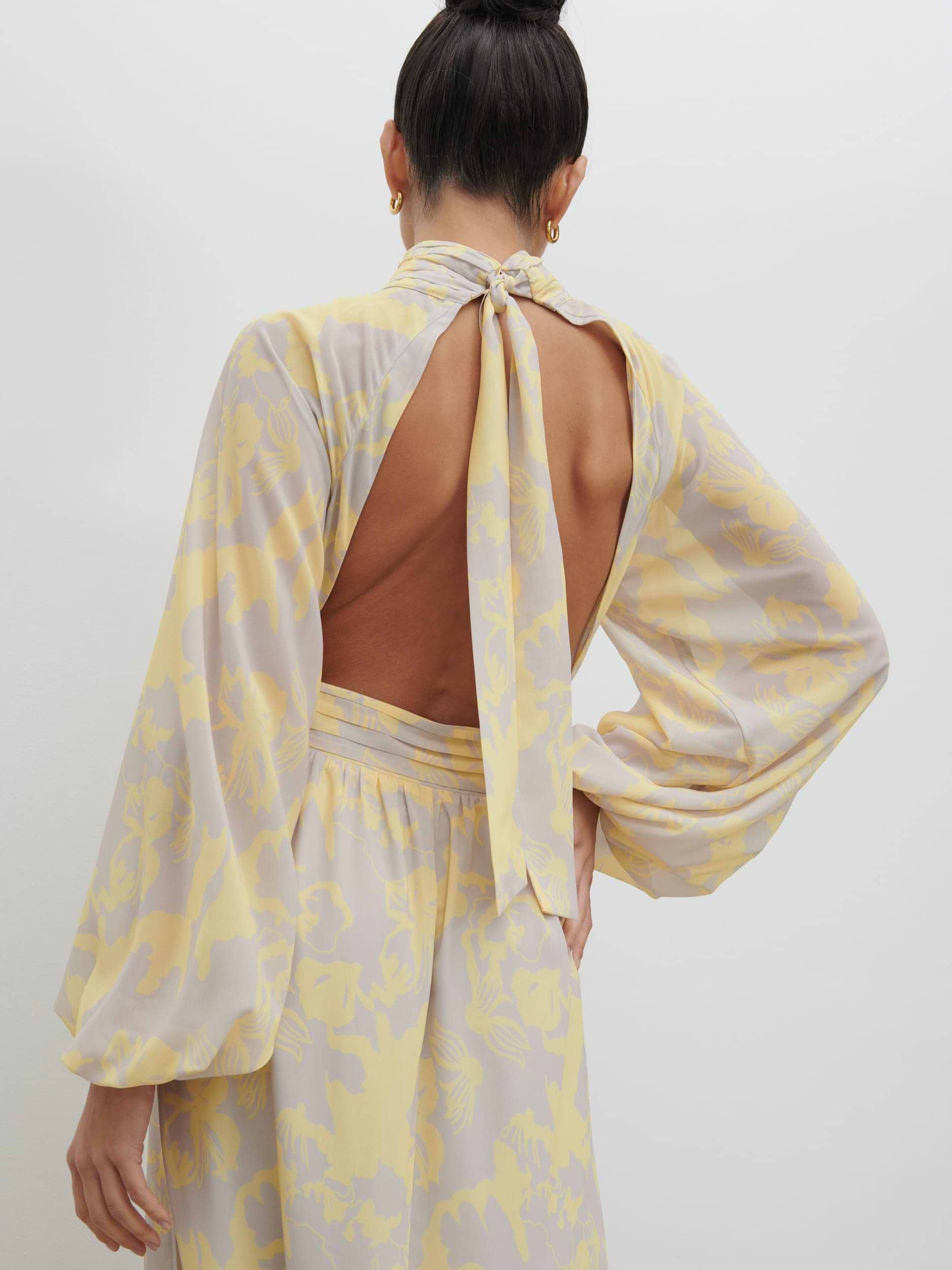 Steph Keyhole Maxi Dress - Lemon and Beige Floral