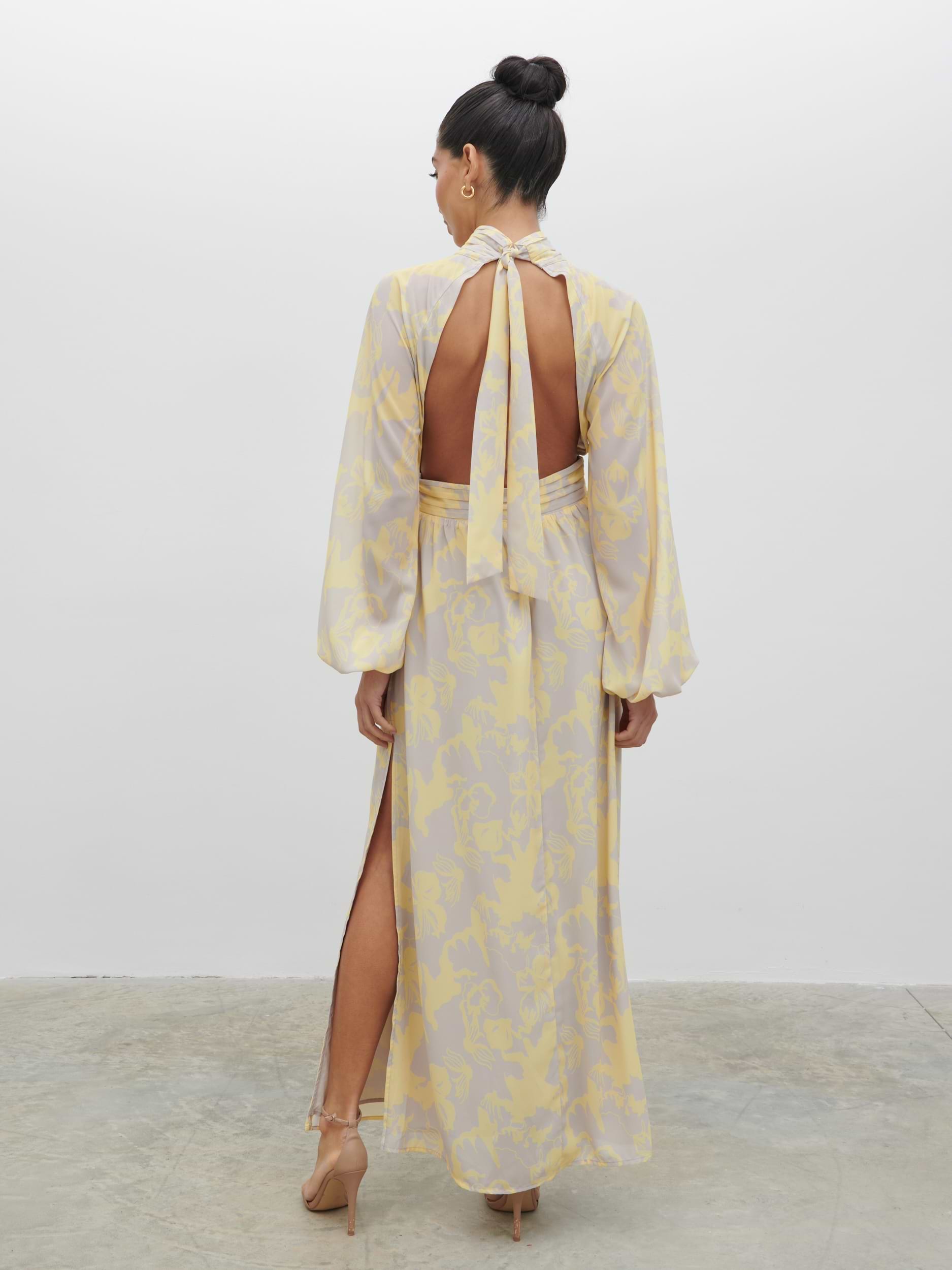 Steph Keyhole Maxi Dress - Lemon and Beige Floral
