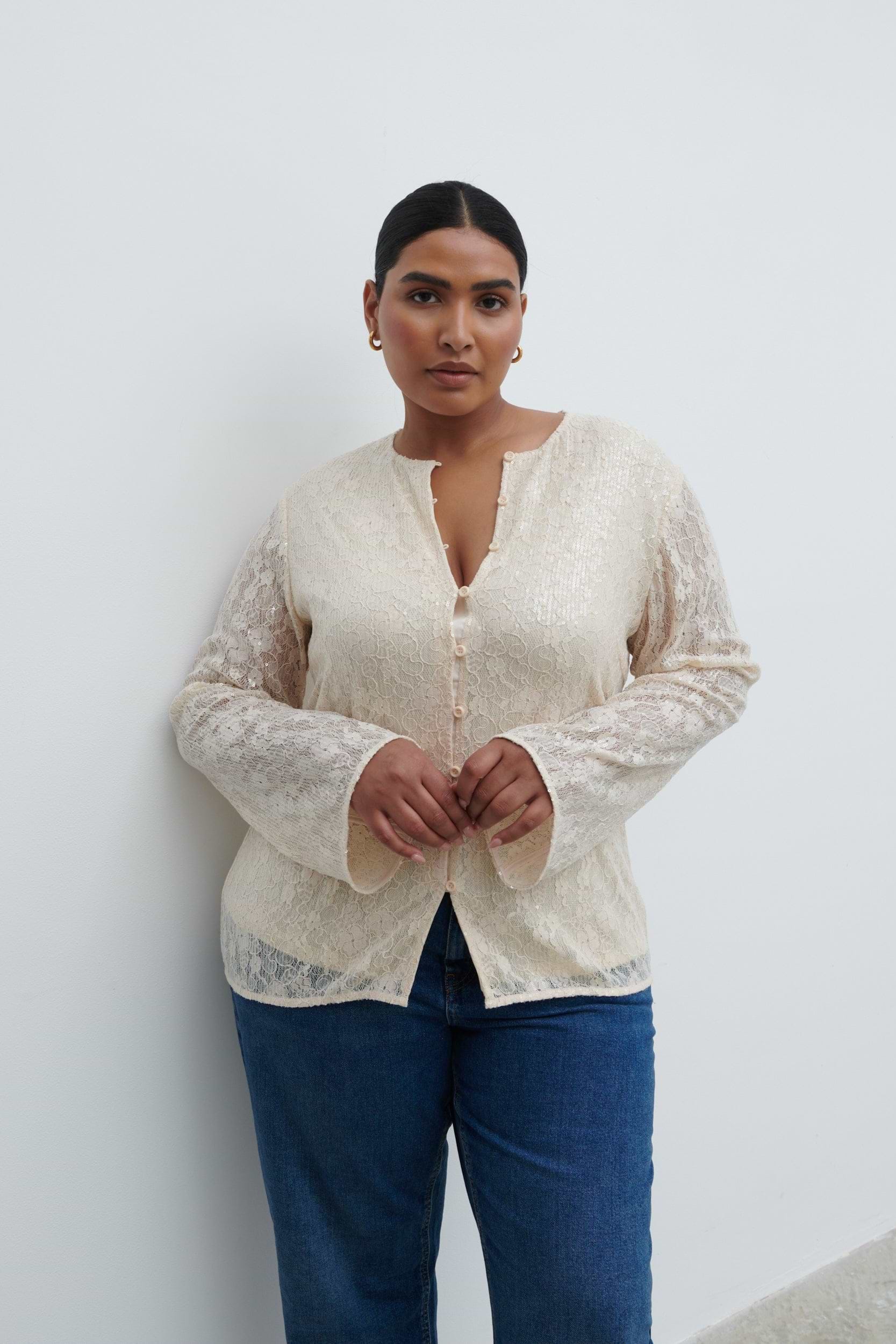 Tai Sequin Lace Cardigan Curve - Oyster