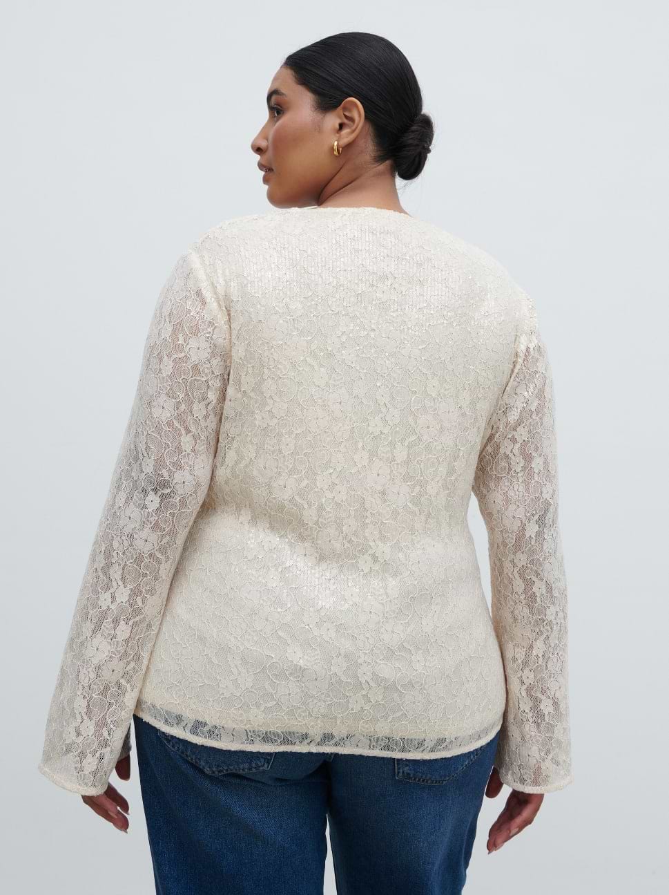 Tai Sequin Lace Cardigan Curve - Oyster