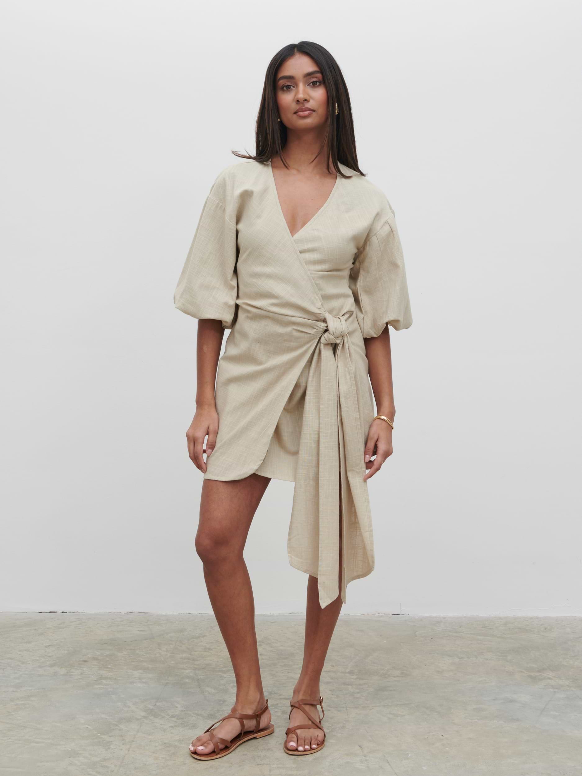 Tamara Wrap Mini Dress - Natural