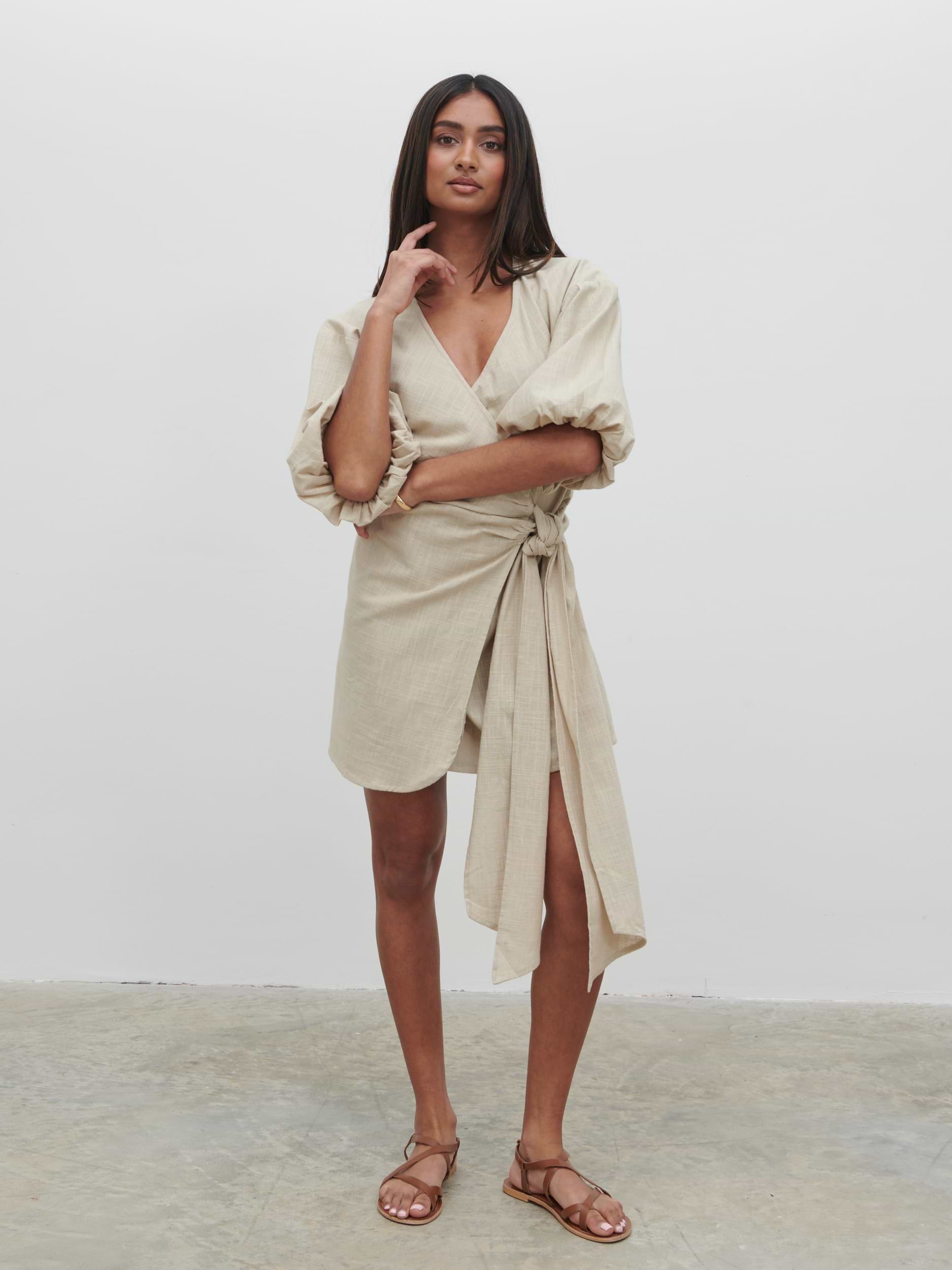 Tamara Wrap Mini Dress - Natural