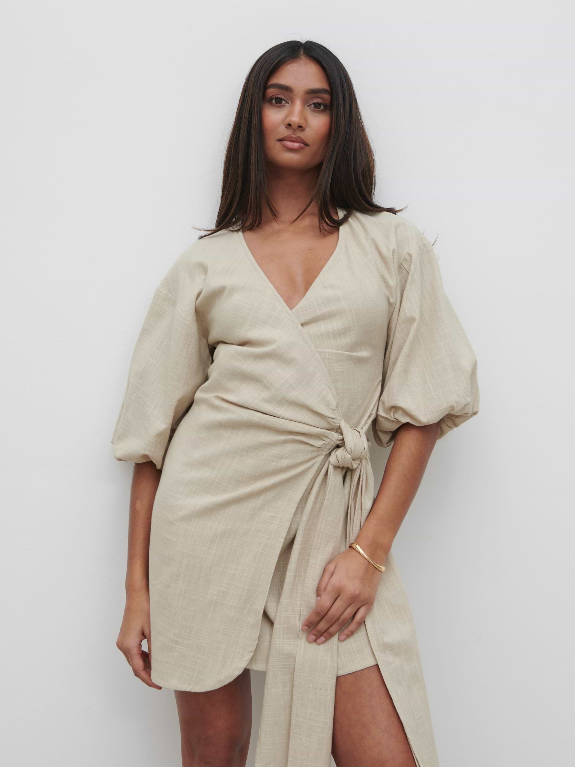 Tamara Wrap Mini Dress - Natural