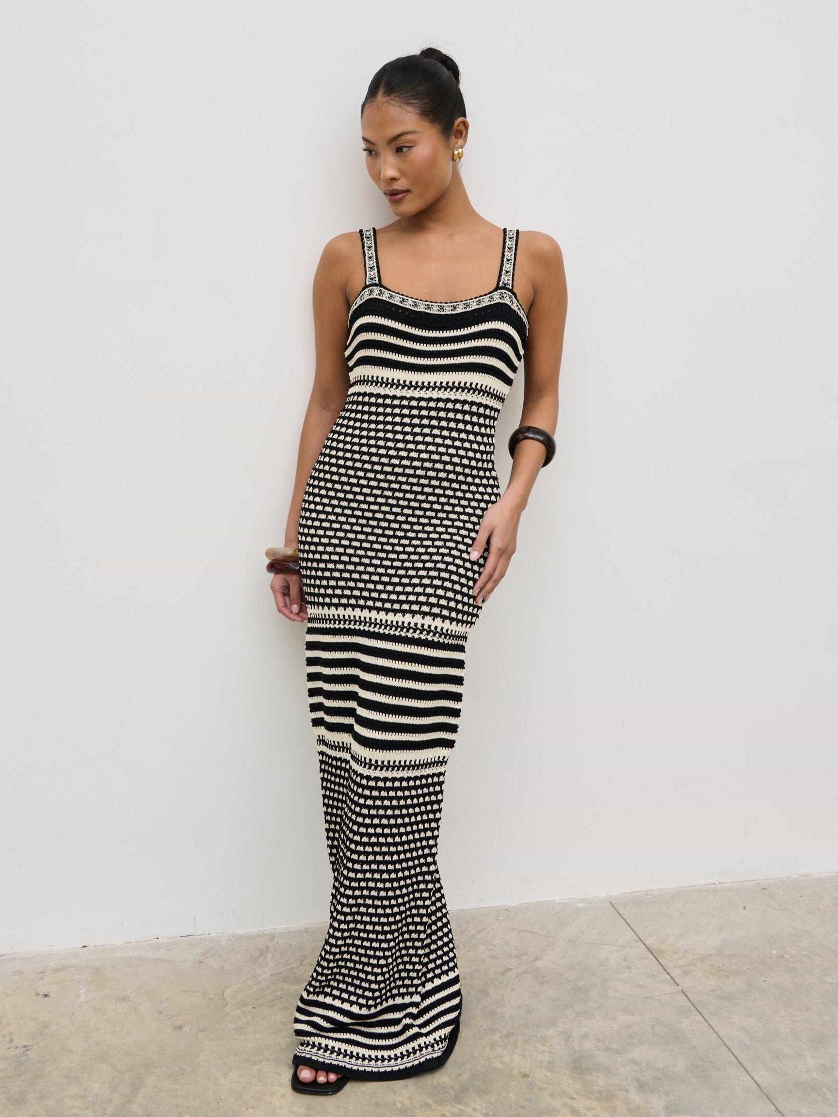 Tammy Crotchet Knit Maxi Dress - Black and Cream