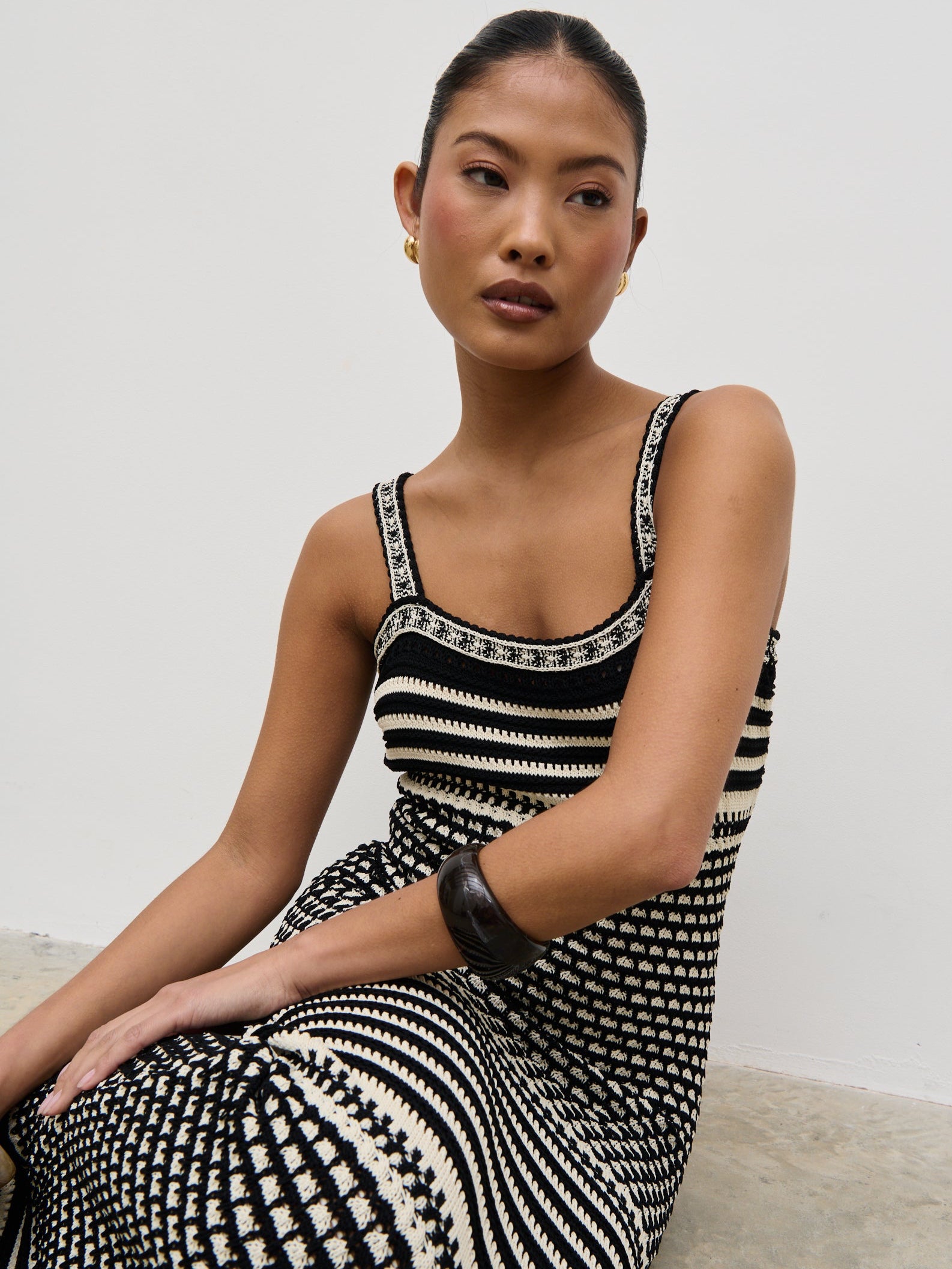 Tammy Crotchet Knit Maxi Dress - Black and Cream