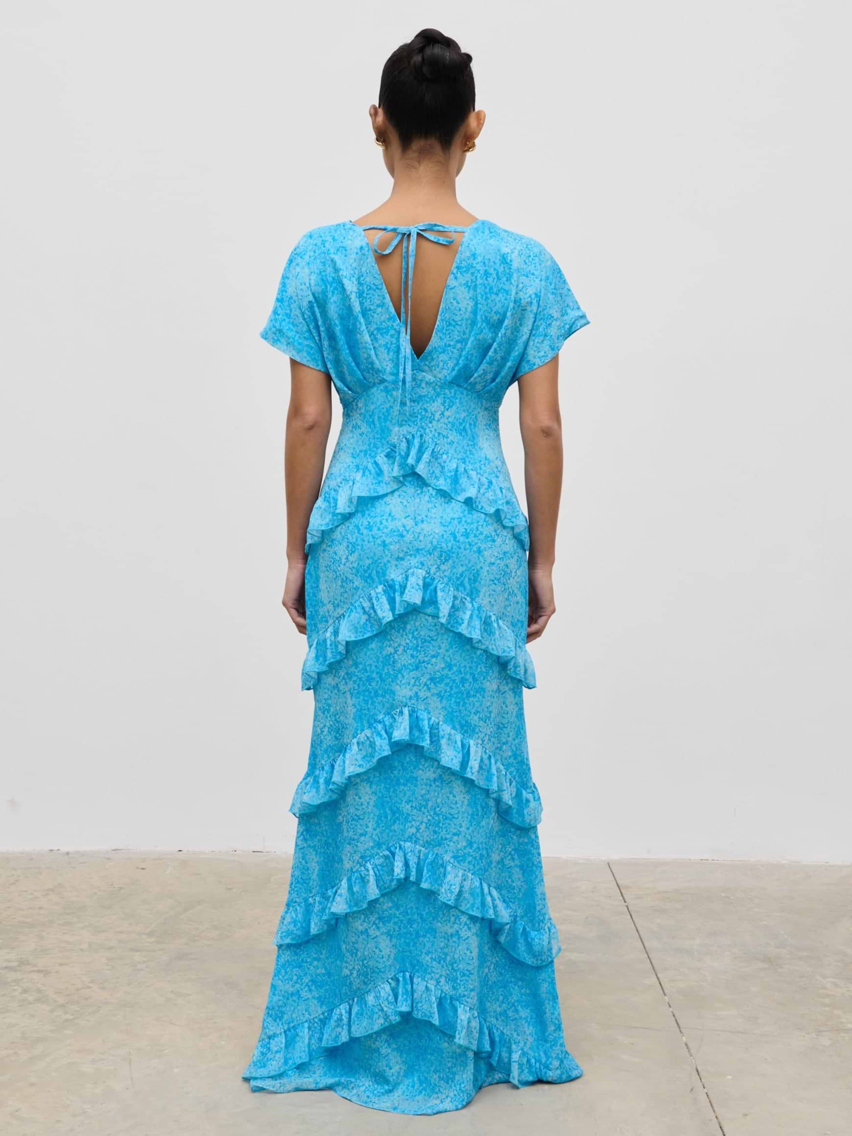 Tamsin Ruffle Chiffon Dress - Blue Multi Abstract Print