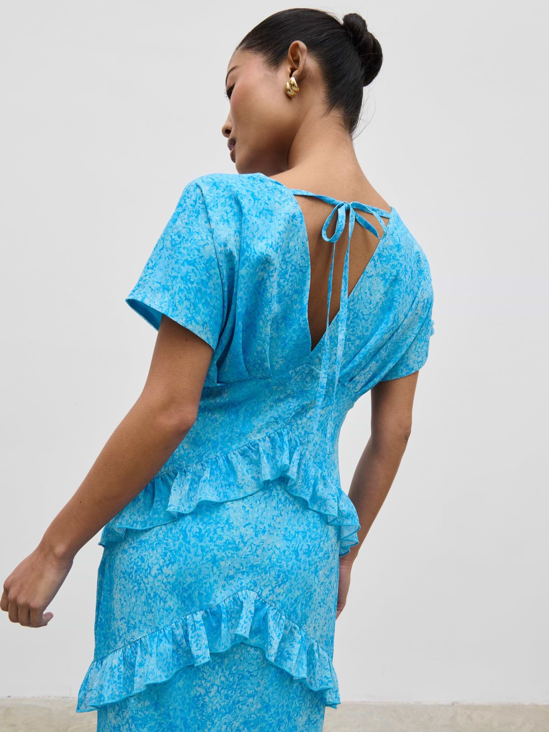 Tamsin Ruffle Chiffon Dress - Blue Multi Abstract Print
