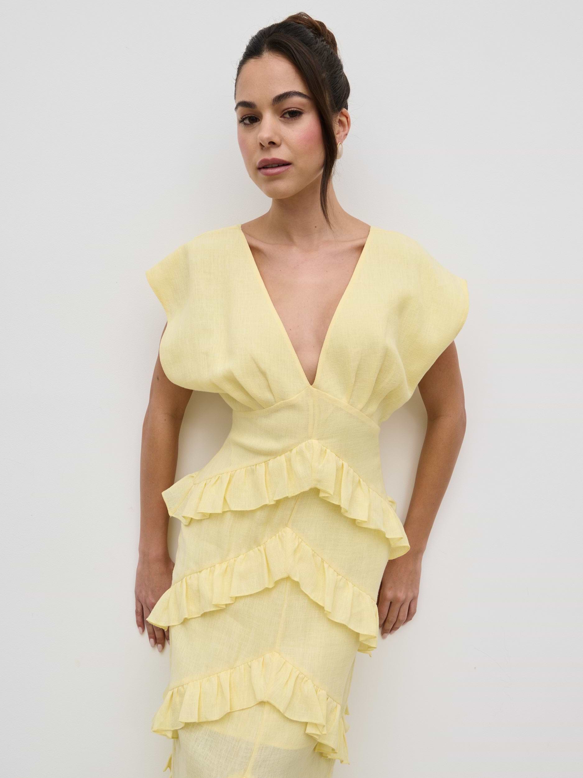 Tamsin Ruffle Dress - Lemon