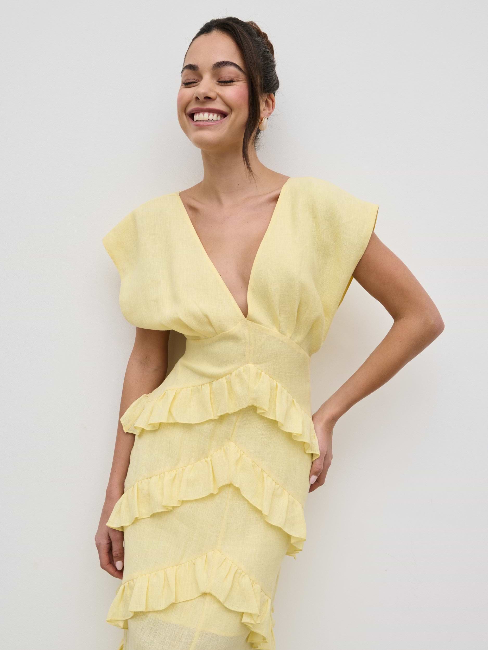 Tamsin Ruffle Dress - Lemon