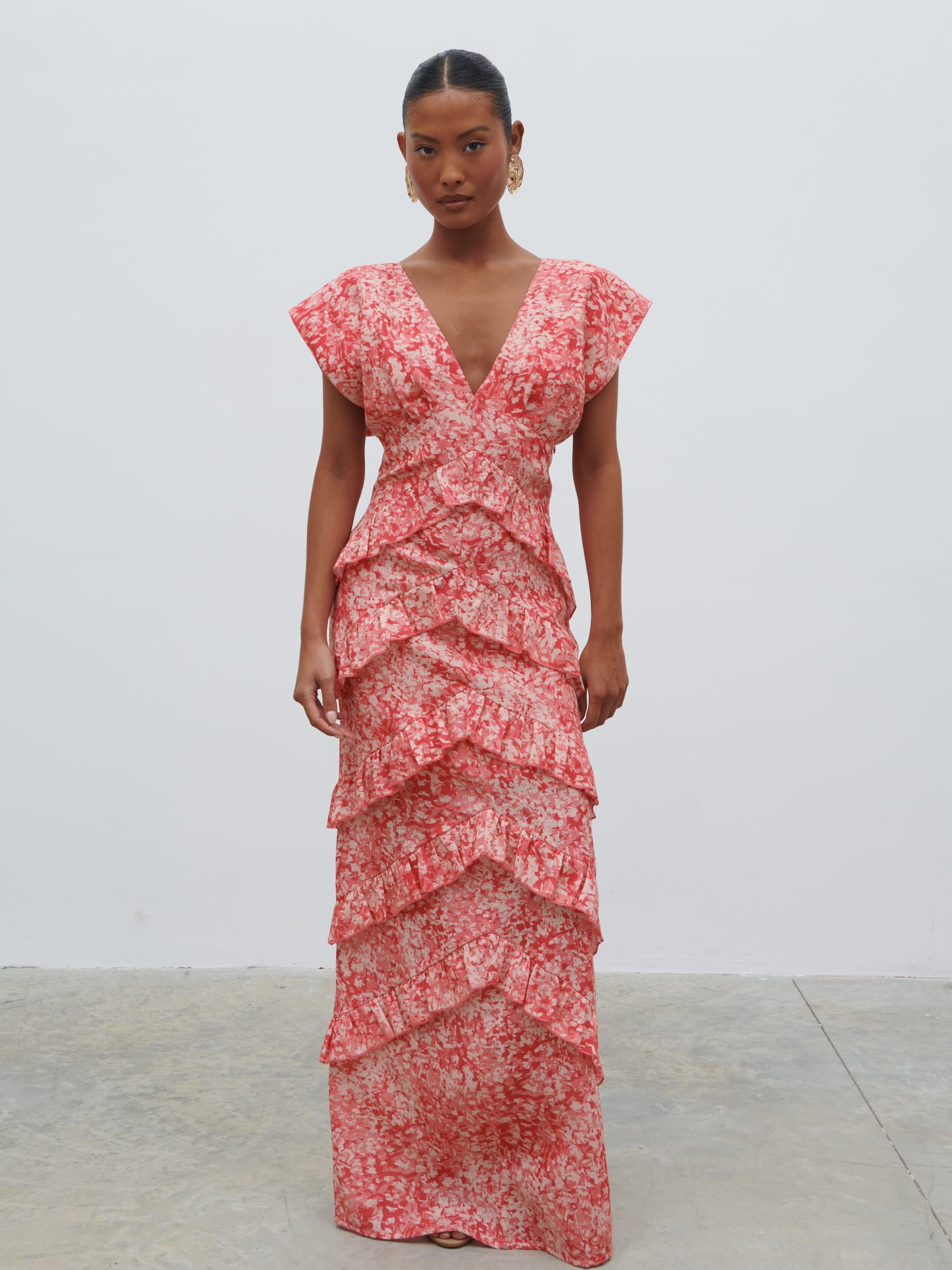 Tamsin Ruffle Dress - Pink Multi Abstract Print