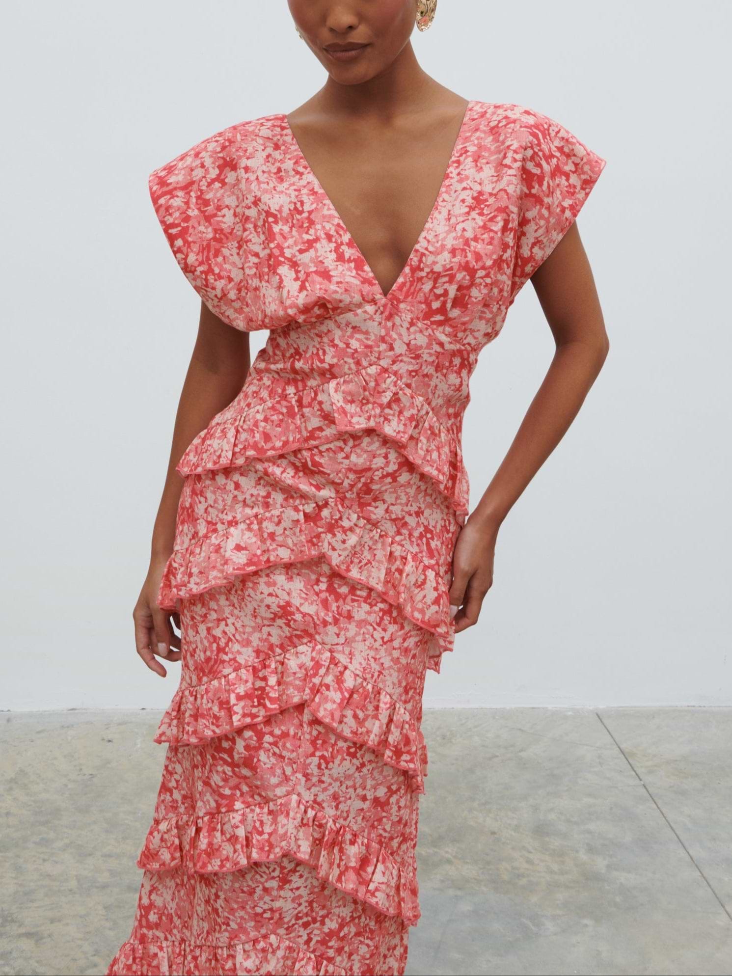 Tamsin Ruffle Dress - Pink Multi Abstract Print