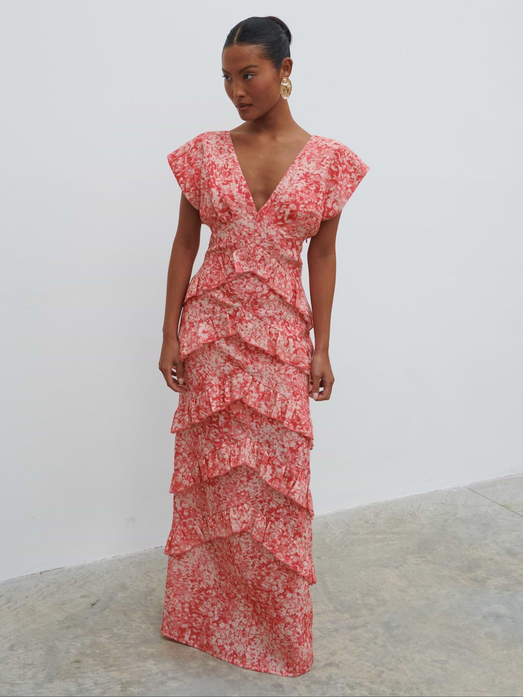 Tamsin Ruffle Dress - Pink Multi Abstract Print