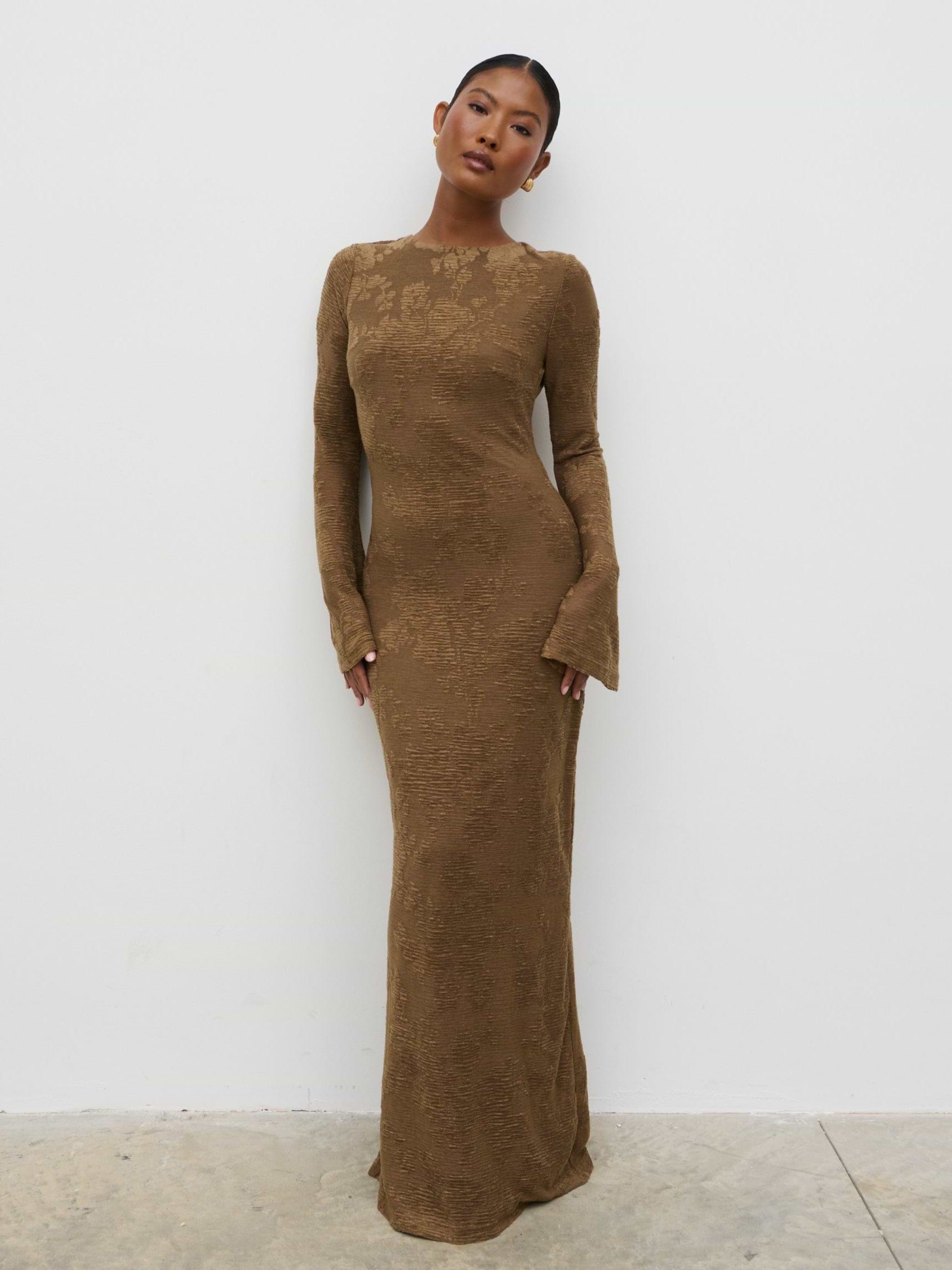 Tanaia Long Sleeve Jersey Maxi Dress - Chocolate Floral