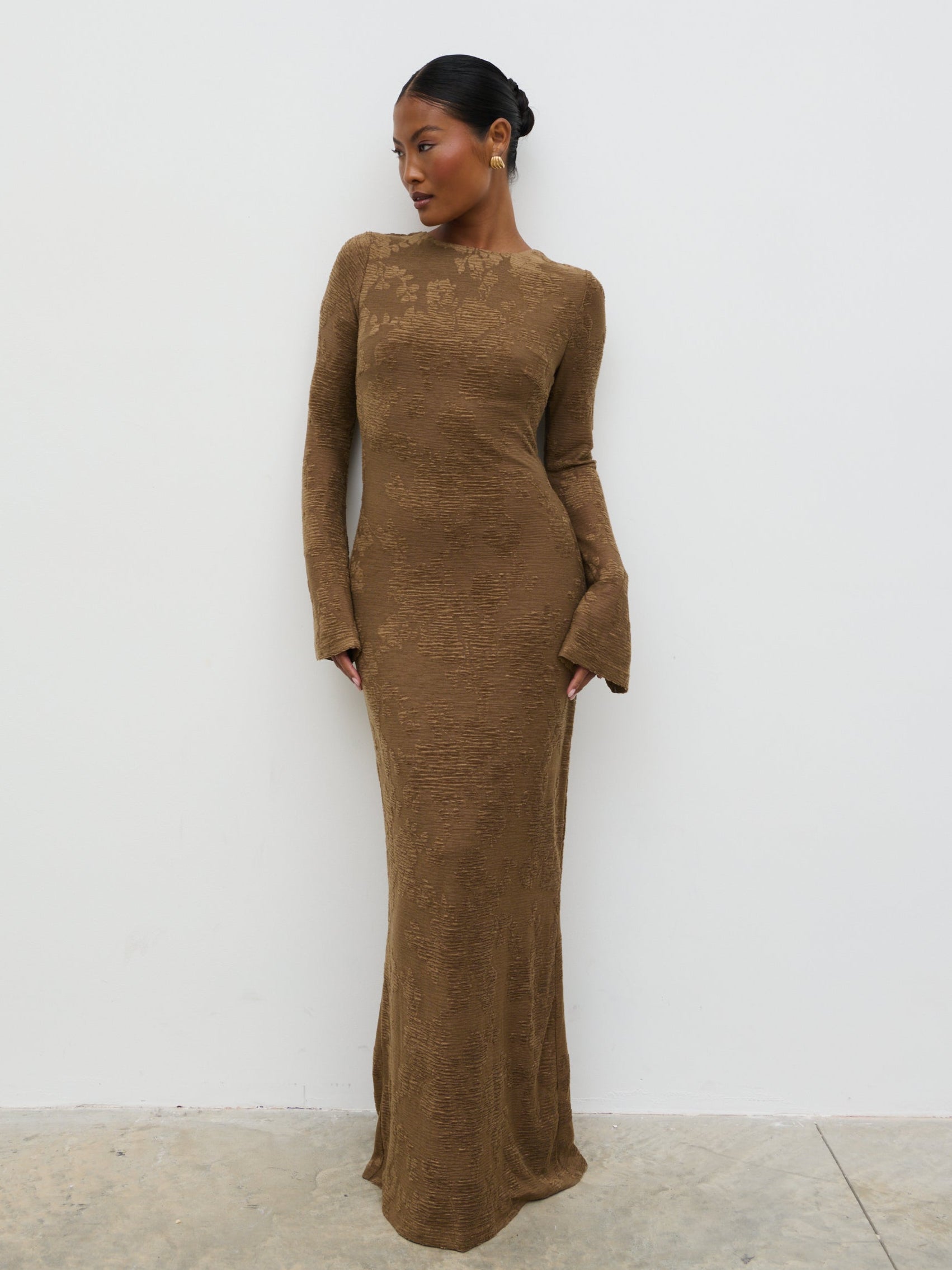 Tanaia Long Sleeve Jersey Maxi Dress - Chocolate Floral