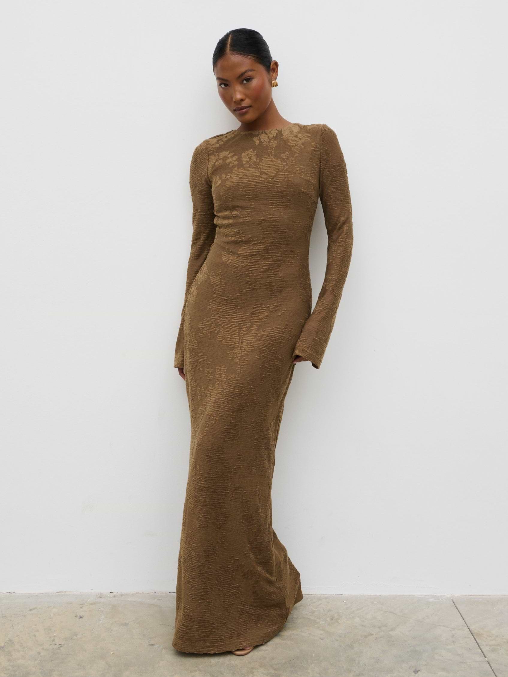 Tanaia Long Sleeve Jersey Maxi Dress - Chocolate Floral