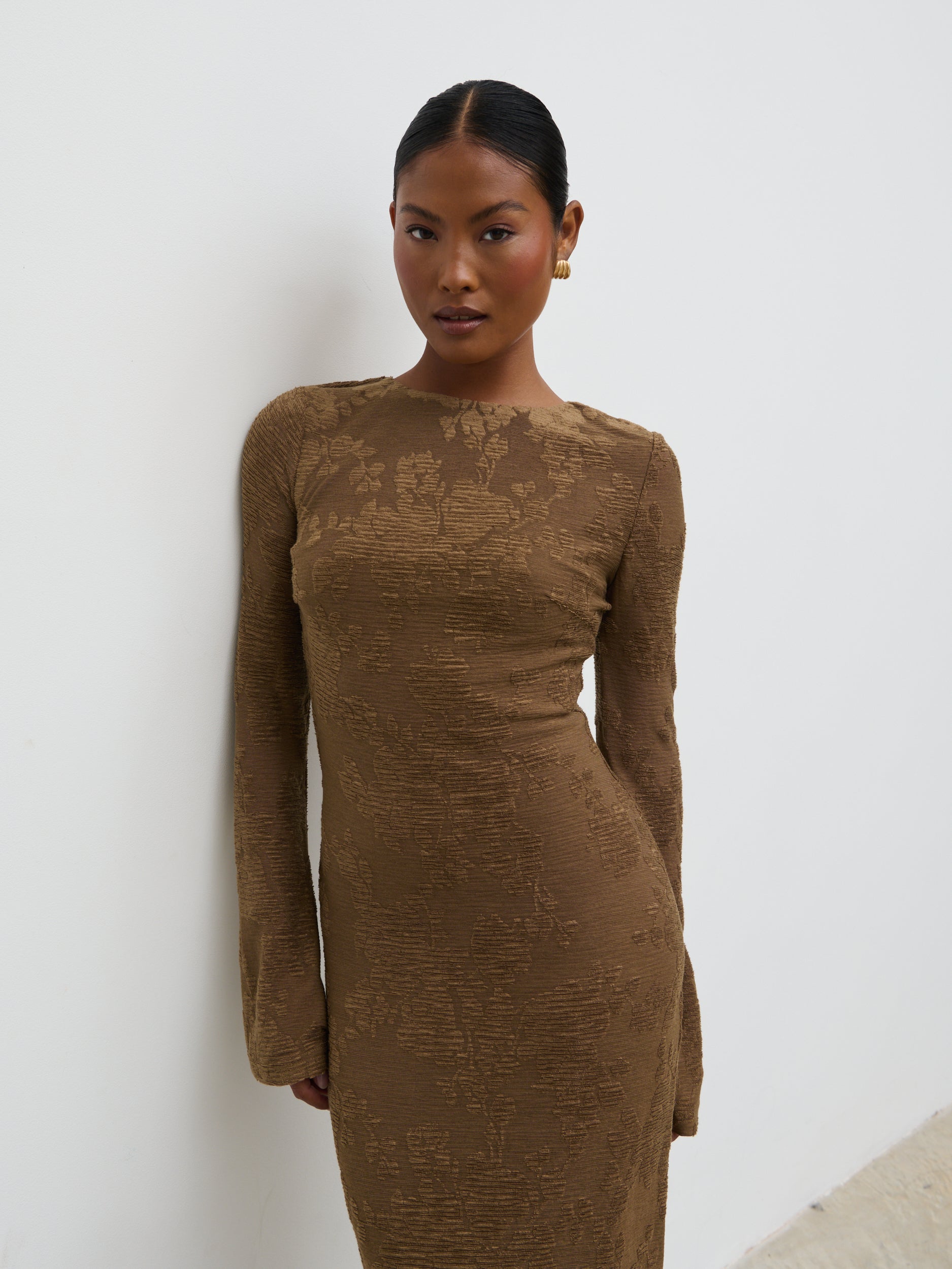 Tanaia Long Sleeve Jersey Maxi Dress - Chocolate Floral