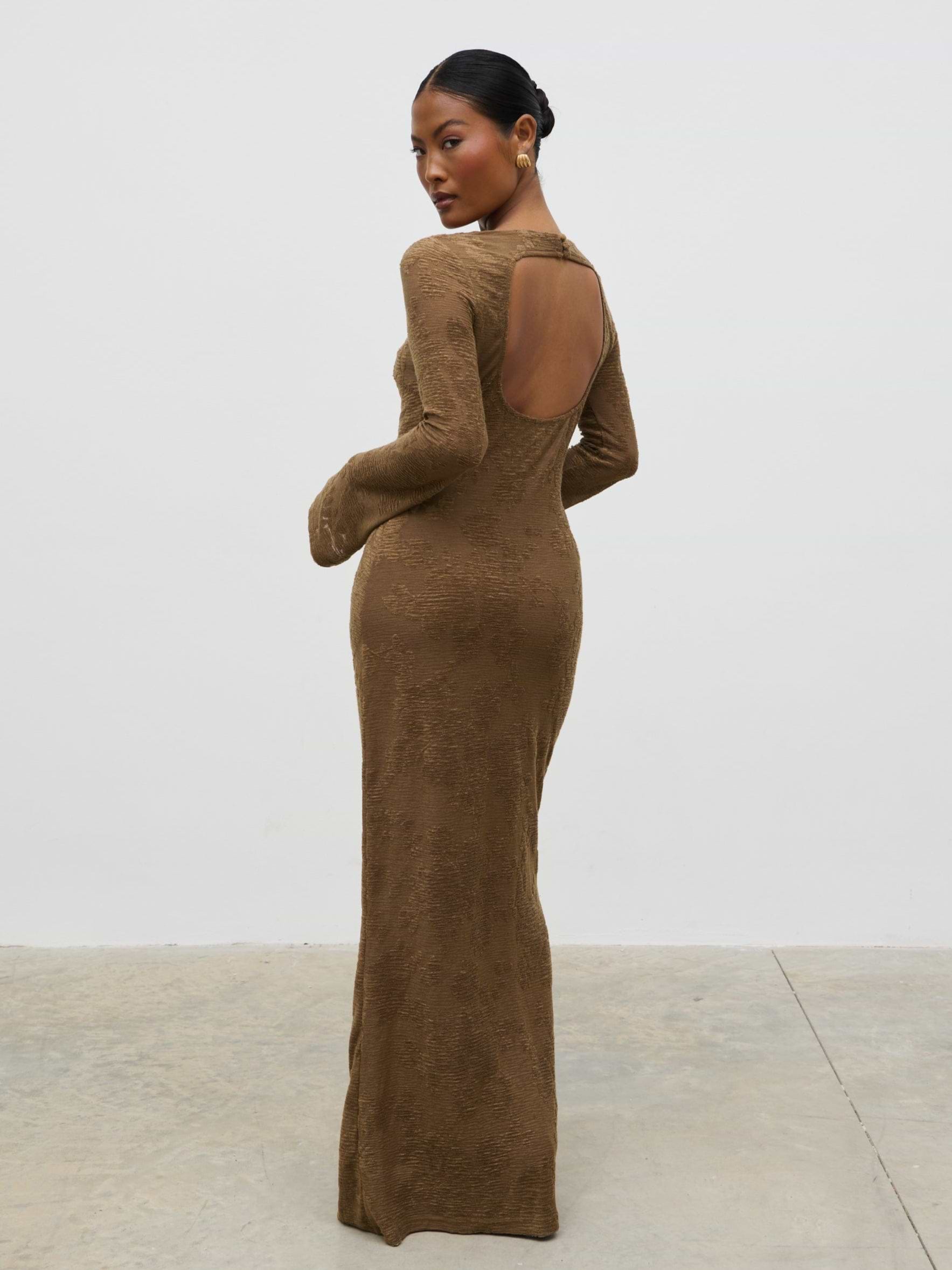 Tanaia Long Sleeve Jersey Maxi Dress - Chocolate Floral