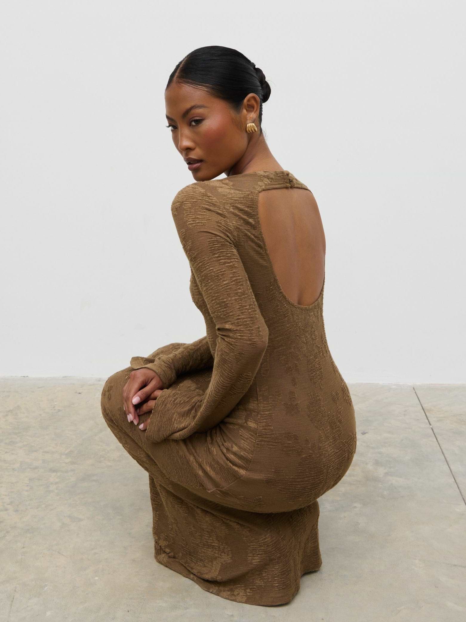 Tanaia Long Sleeve Jersey Maxi Dress - Chocolate Floral