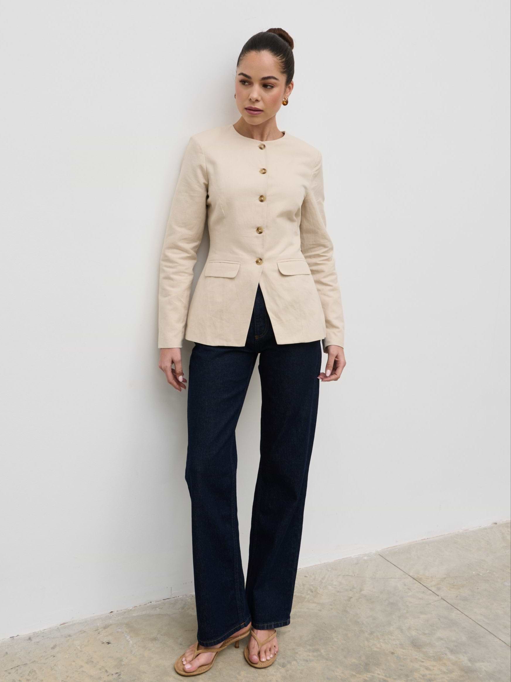 Tarryn Crew Neck Linen Jacket - Natural