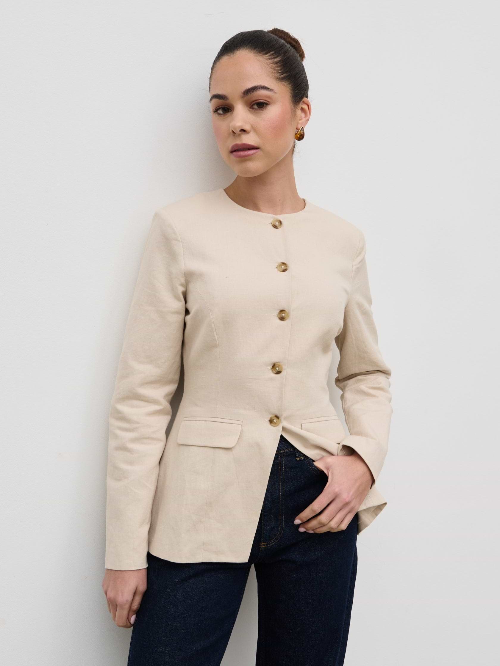 Tarryn Crew Neck Linen Jacket - Natural