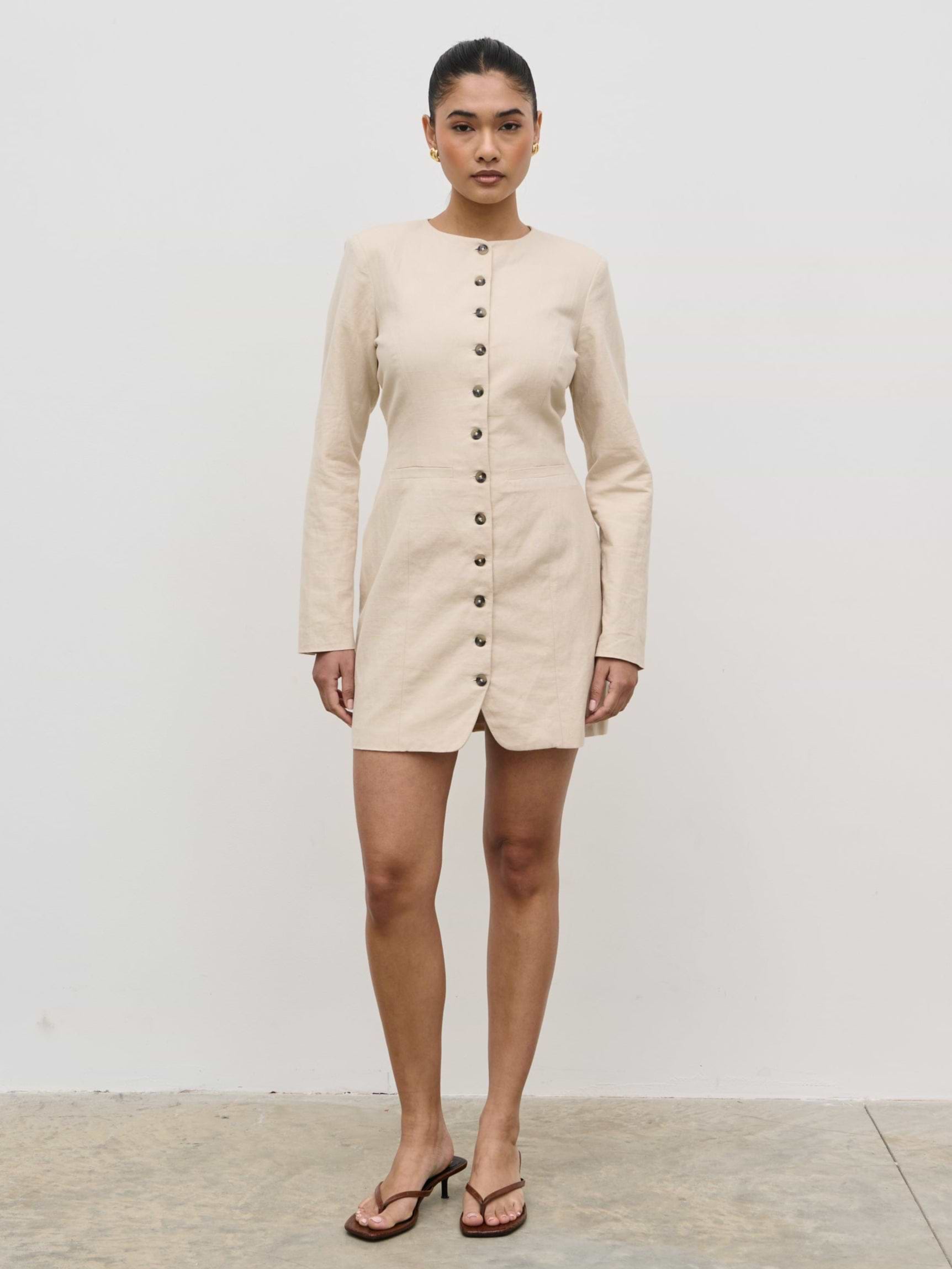 Indy Button Down Mini Dress - Natural