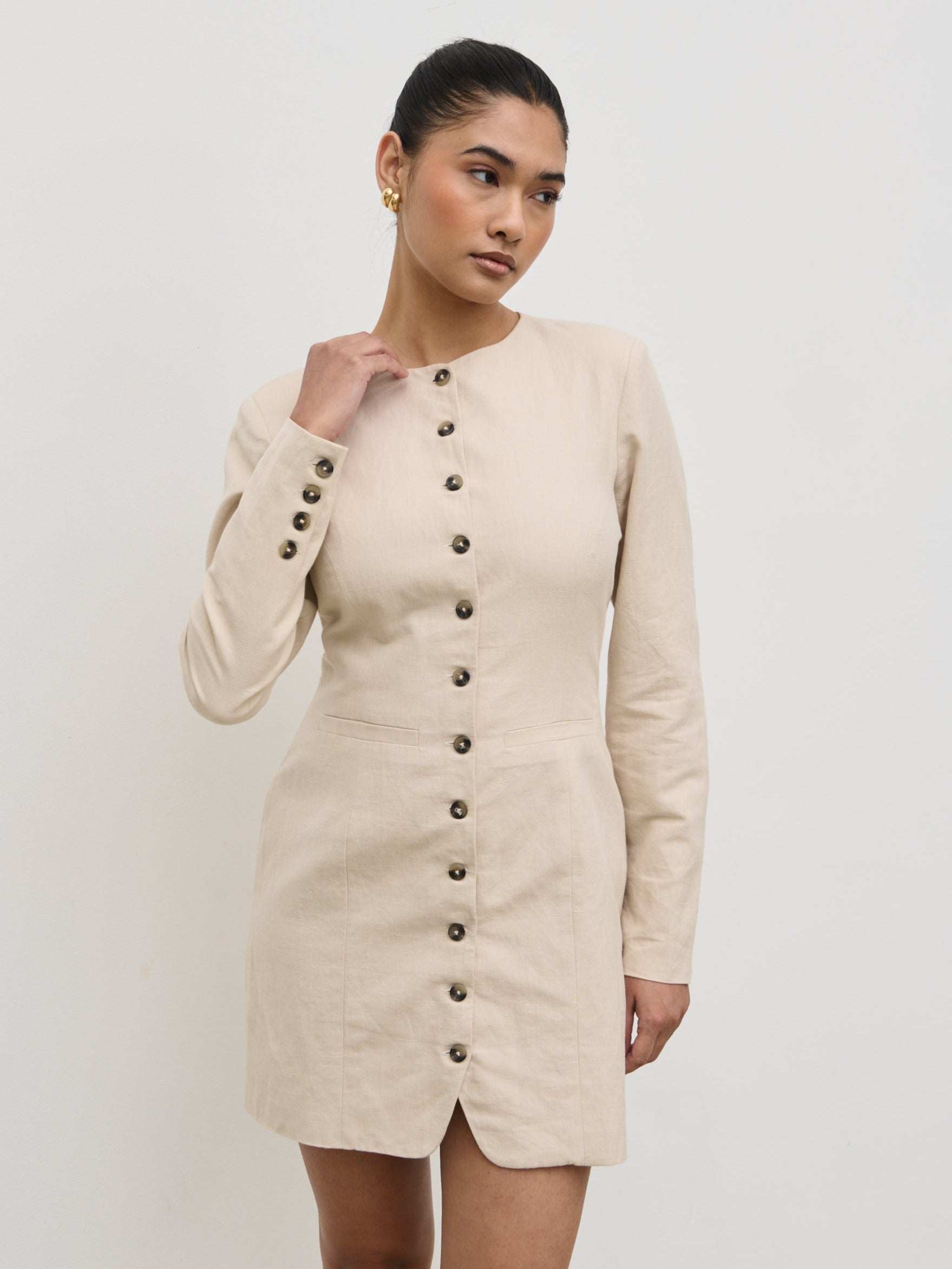 Indy Button Down Mini Dress - Natural