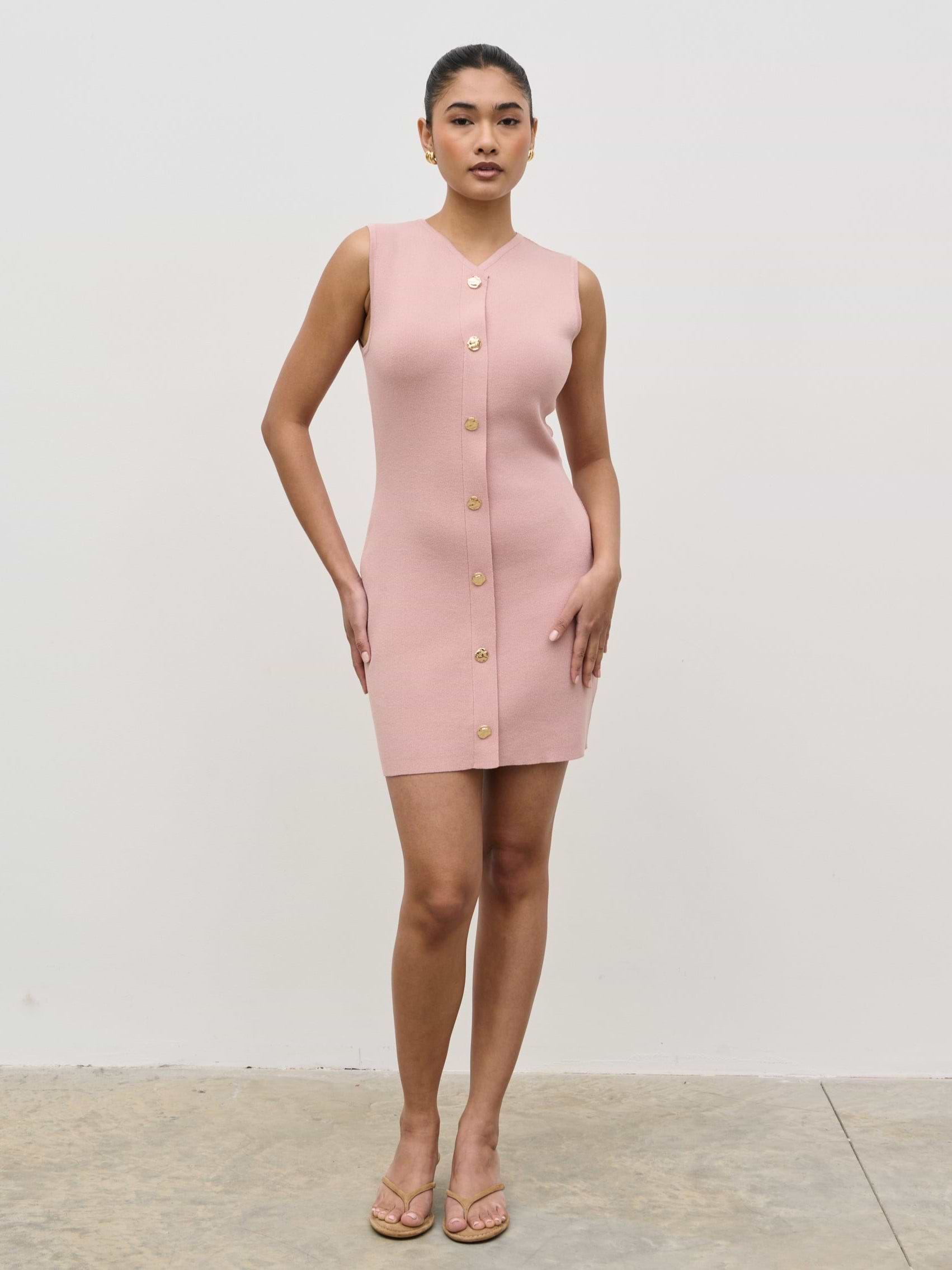 Taylor Button Knit Mini Dress - Pastel Pink