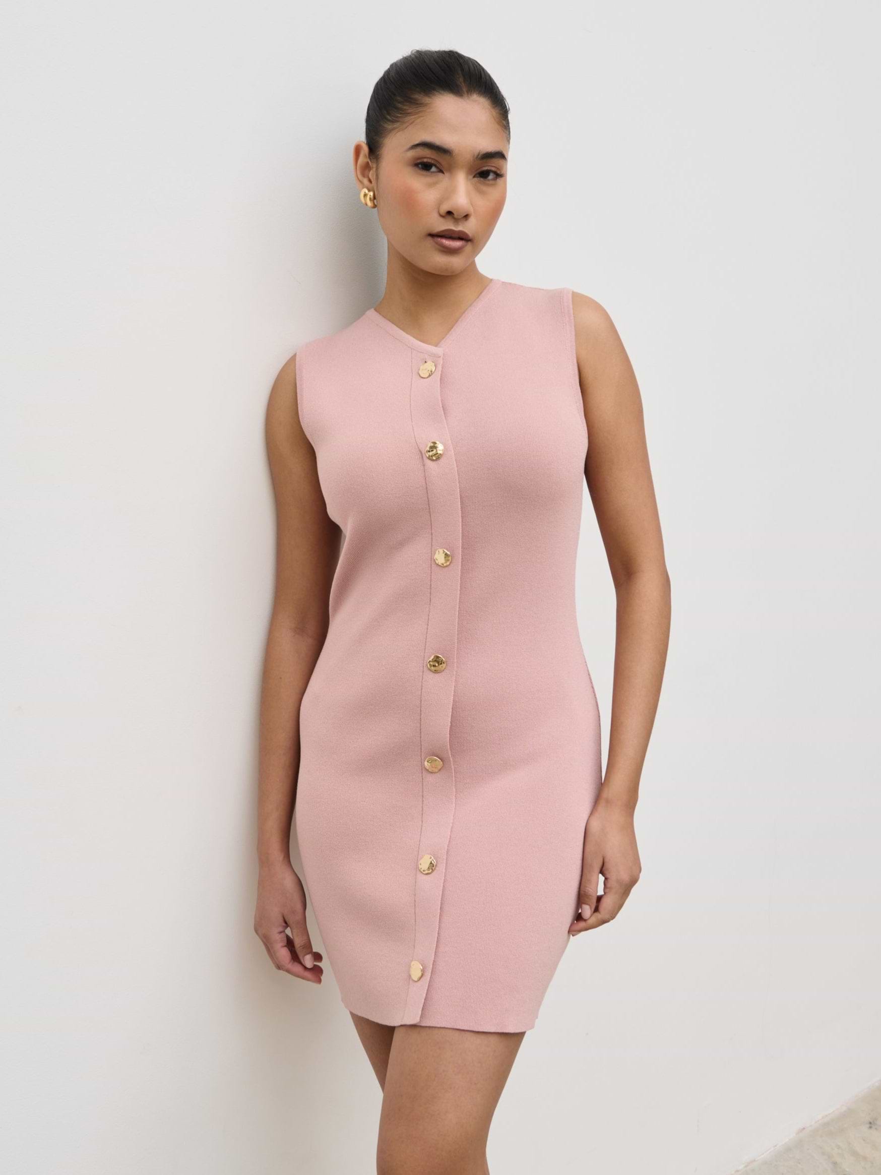 Taylor Button Knit Mini Dress - Pastel Pink