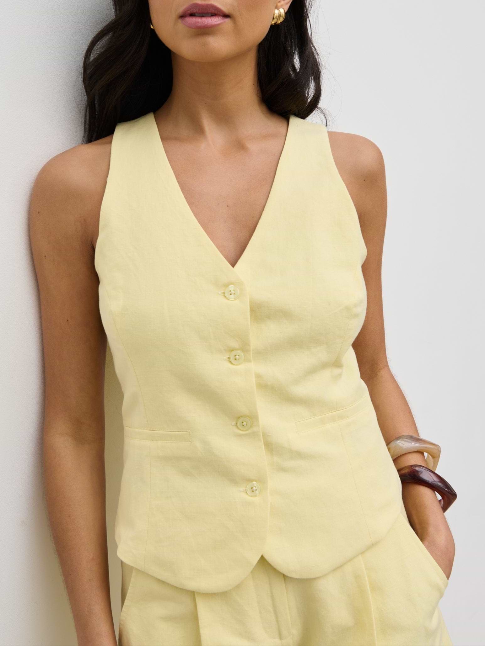 Thali Racer Neck Waistcoat - Lemon
