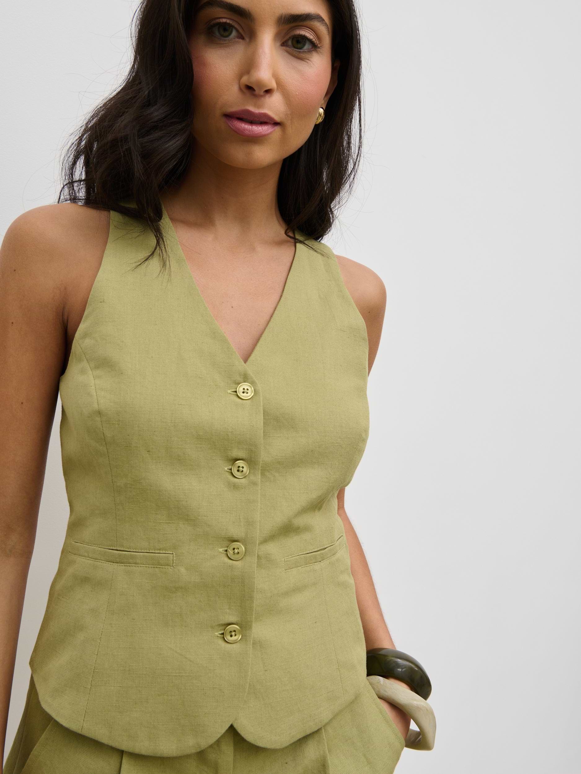 Thali Racer Neck Waistcoat - Olive