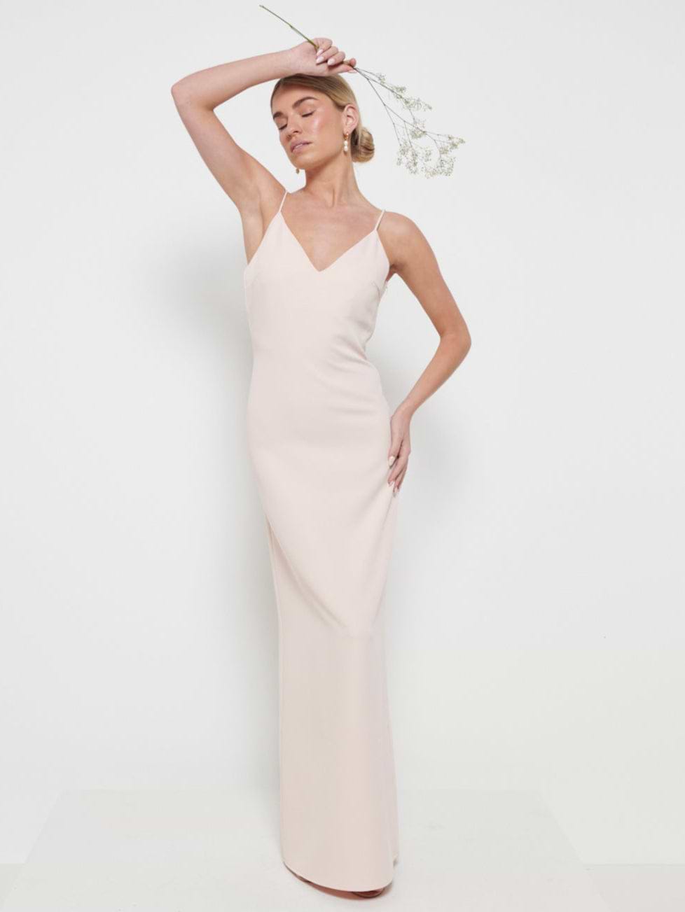 Tillie V-Neck Maxi Bridesmaid Dress - Blush