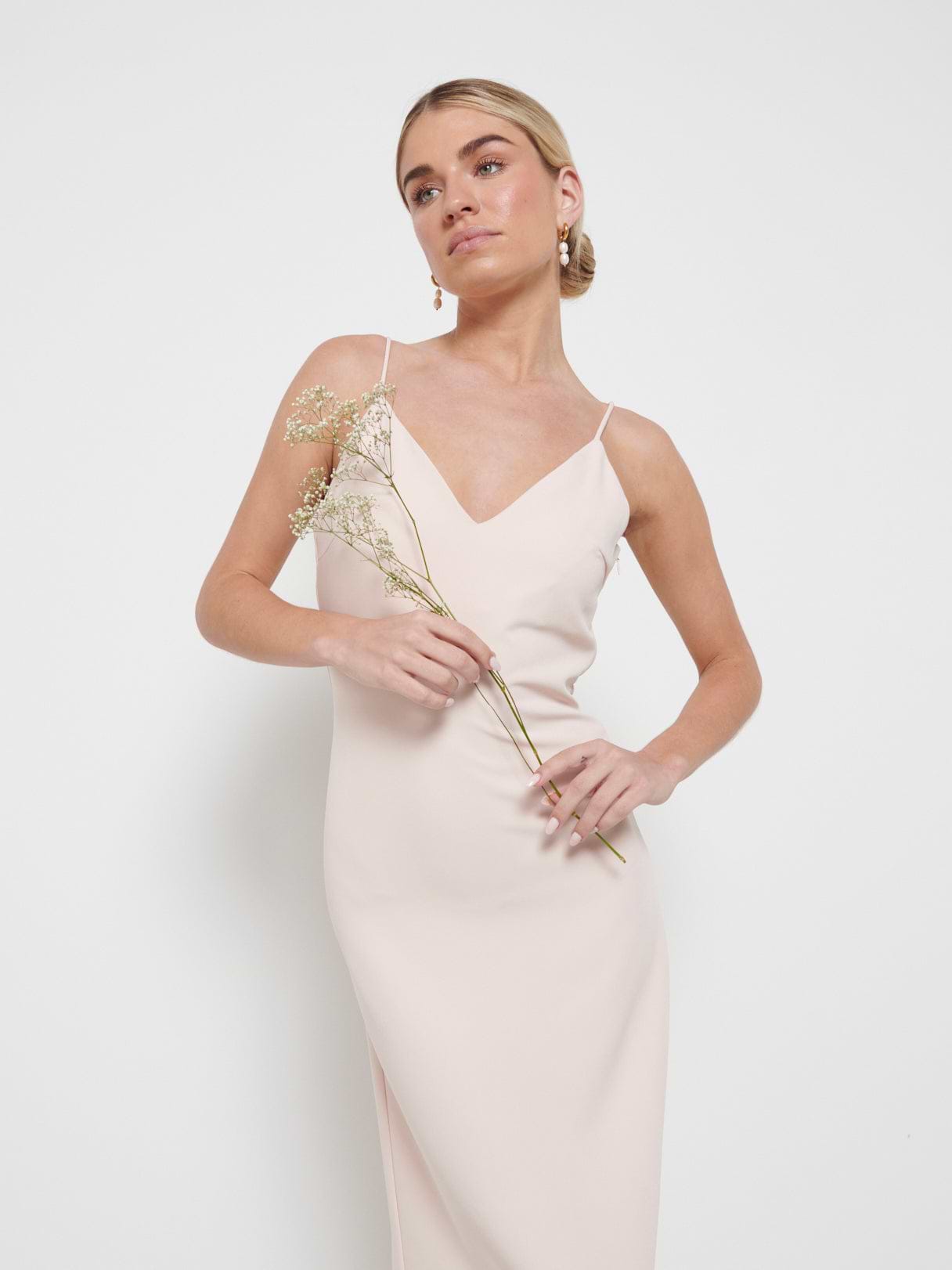 Tillie V-Neck Maxi Bridesmaid Dress - Blush