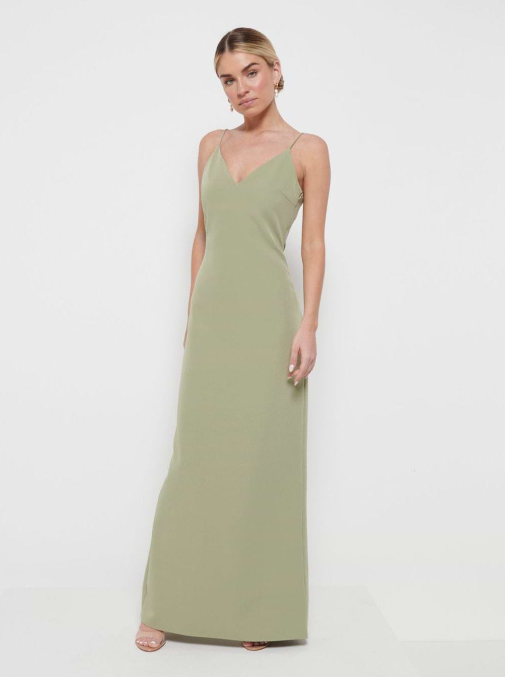 Tillie V-Neck Maxi Bridesmaid Dress - Olive