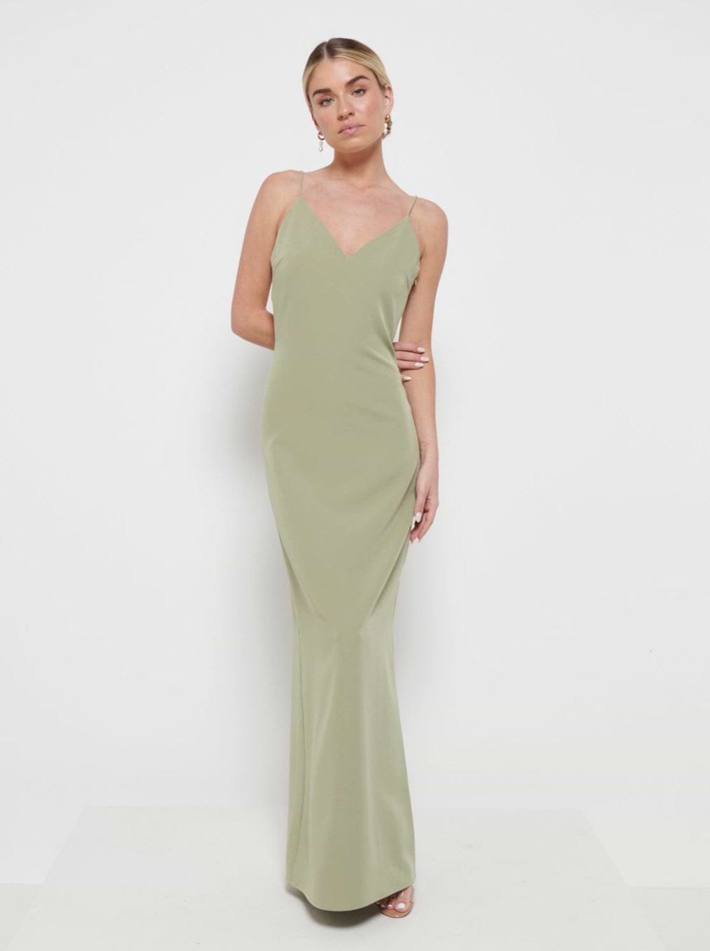 Tillie V-Neck Maxi Bridesmaid Dress - Olive