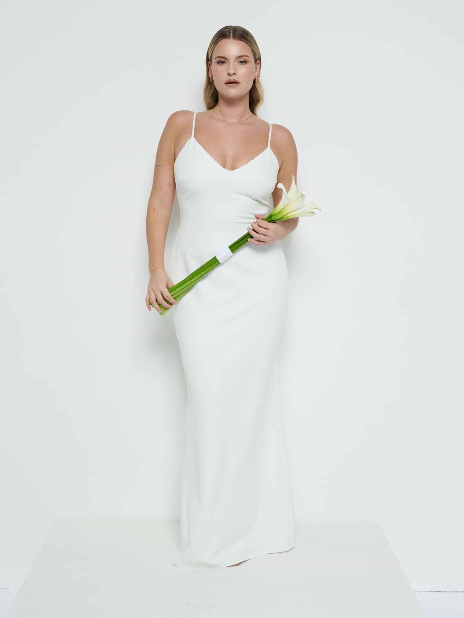 Tillie V-Neck Crepe Maxi Bridesmaid Dress - Ivory