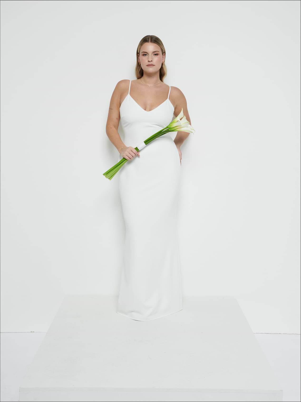 Tillie V-Neck Crepe Maxi Bridesmaid Dress - Ivory