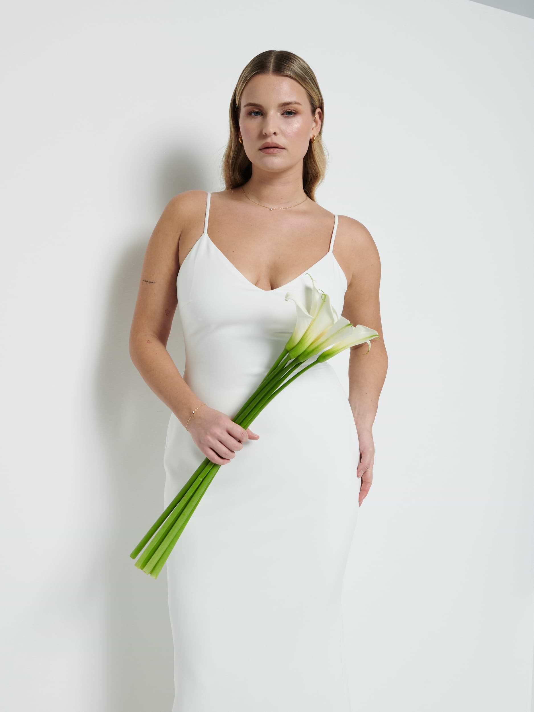 Tillie V-Neck Crepe Maxi Bridesmaid Dress - Ivory