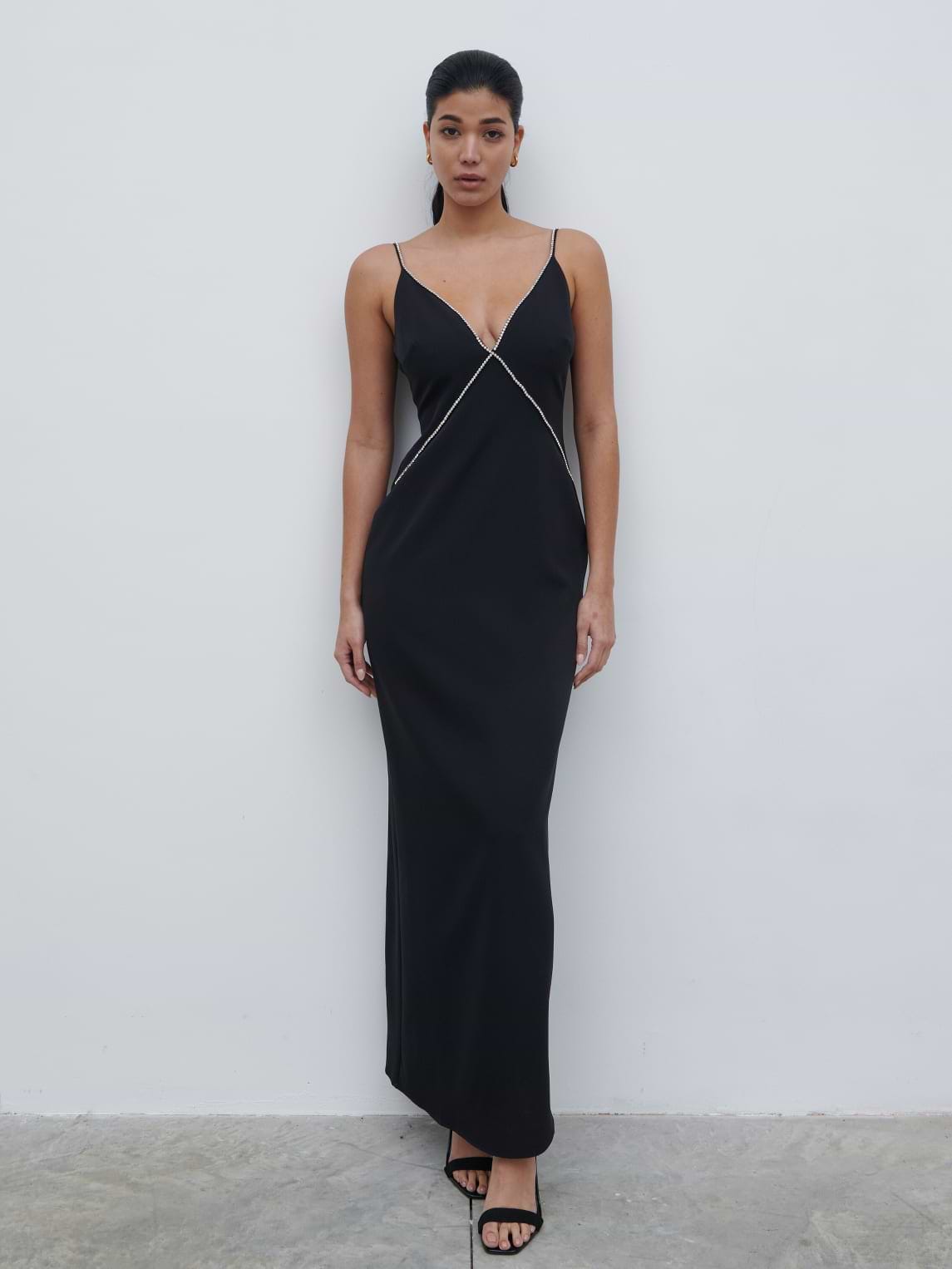 Val Plunge Embellished Maxi Dress - Black