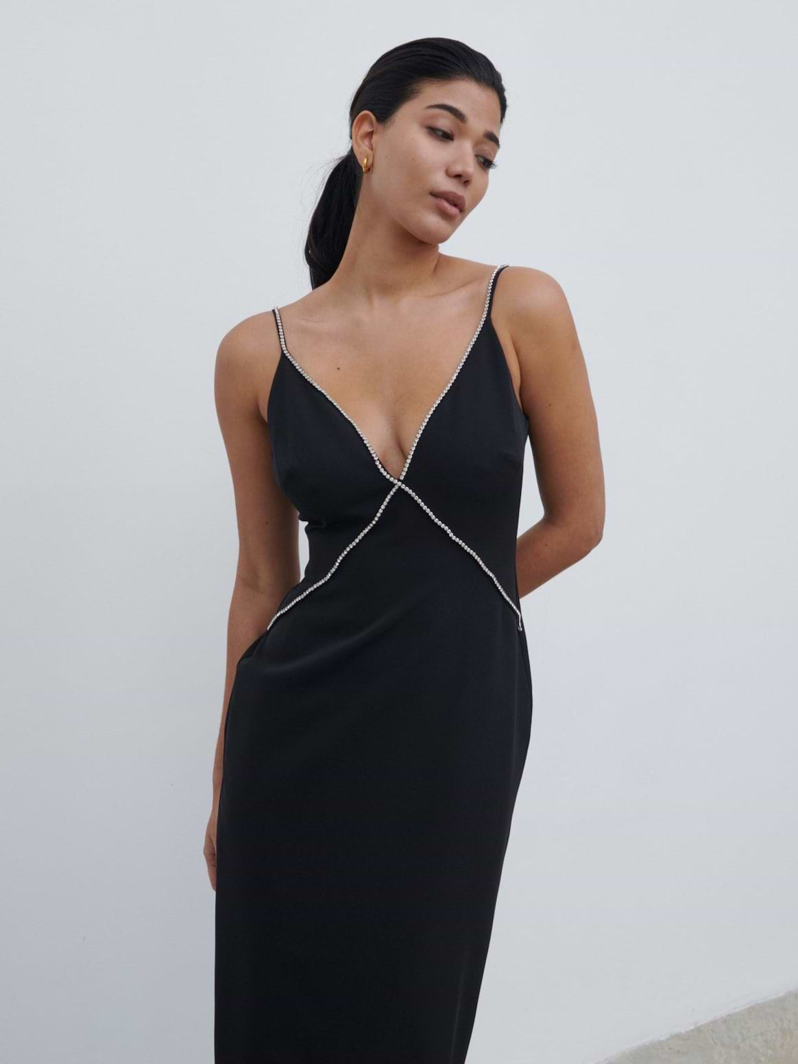 Val Plunge Embellished Maxi Dress - Black
