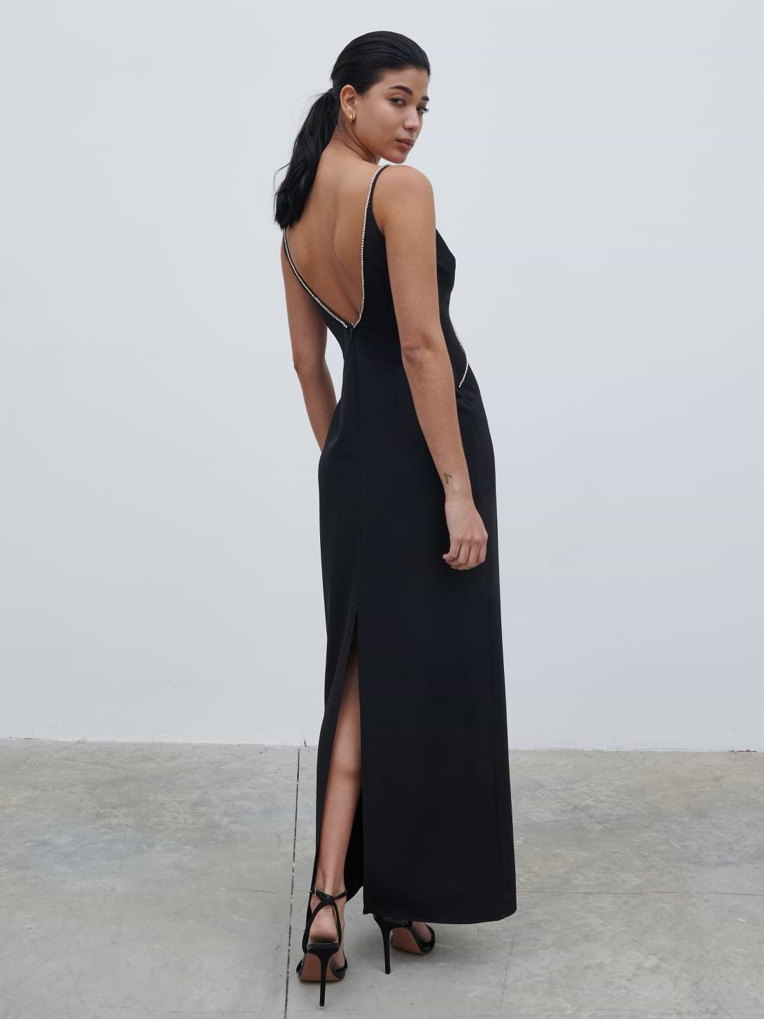 Val Plunge Embellished Maxi Dress - Black