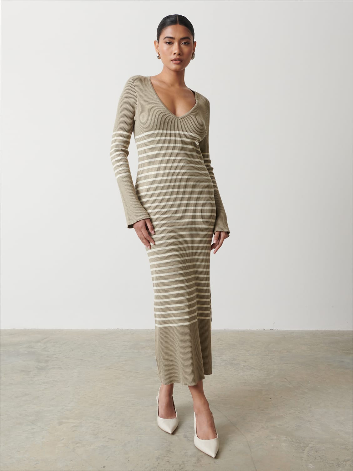 Vanessa Striped Knit Dress - Taupe and Cream Stripe