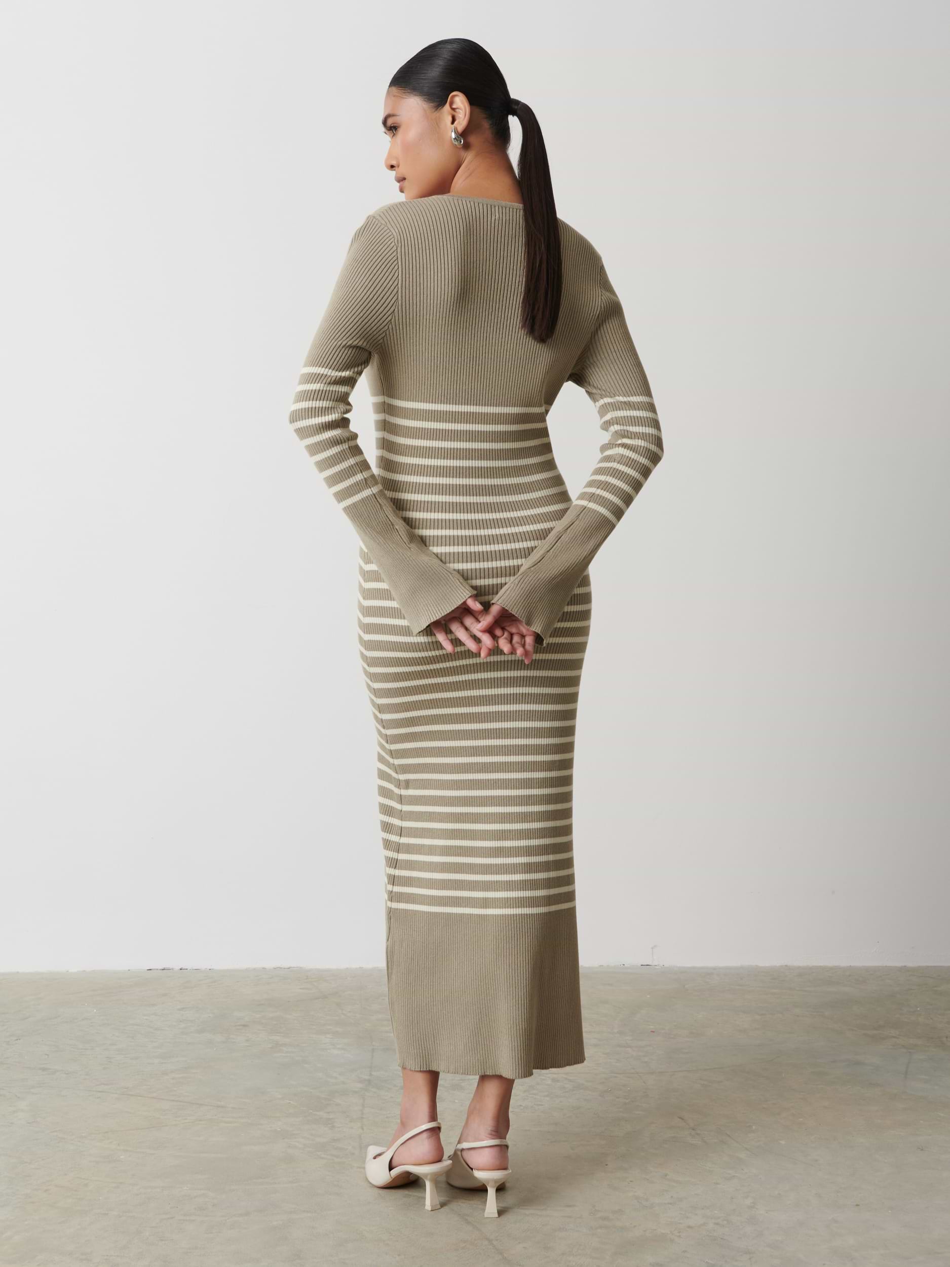 Vanessa Striped Knit Dress - Taupe and Cream Stripe