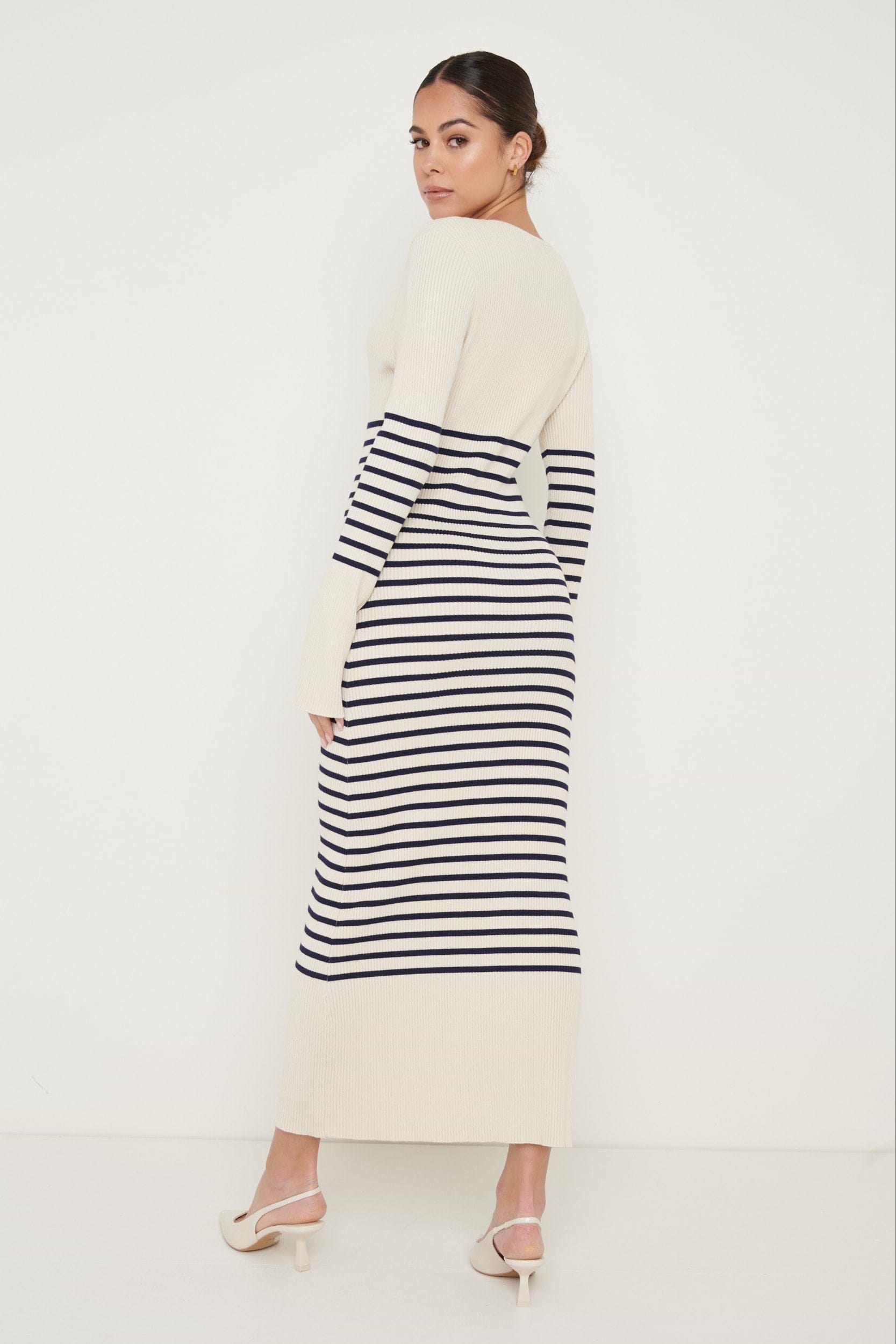 Vanessa Striped Knit Dress - Cream and Blue